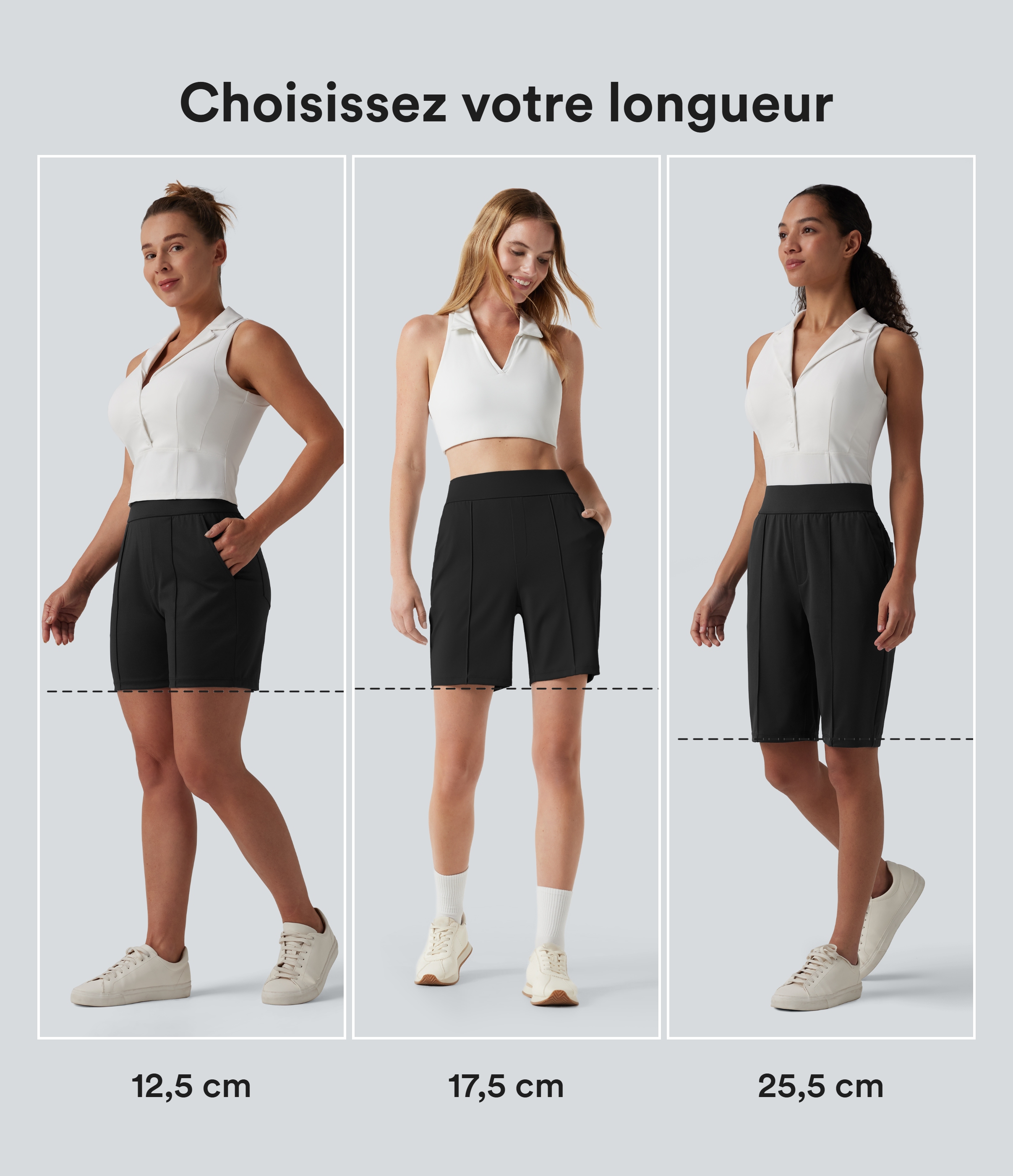 Noir Short de golf séchage rapide taille haute avec poches 25 cm - Golf Tee - UPF40+ / 2