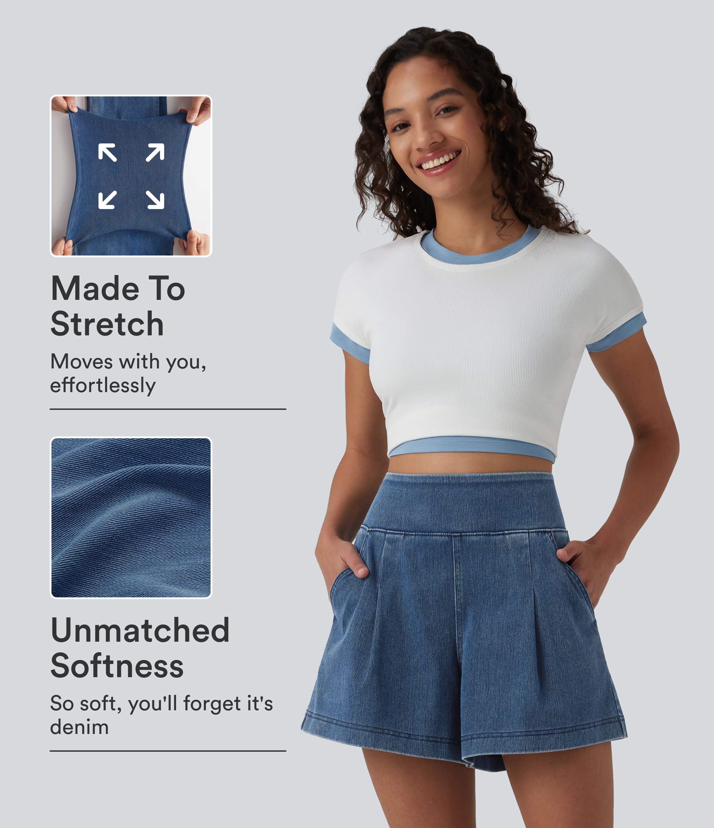 Halara Flex™ High Waisted Denim Casual Baggy Shorts 4'' with Pockets