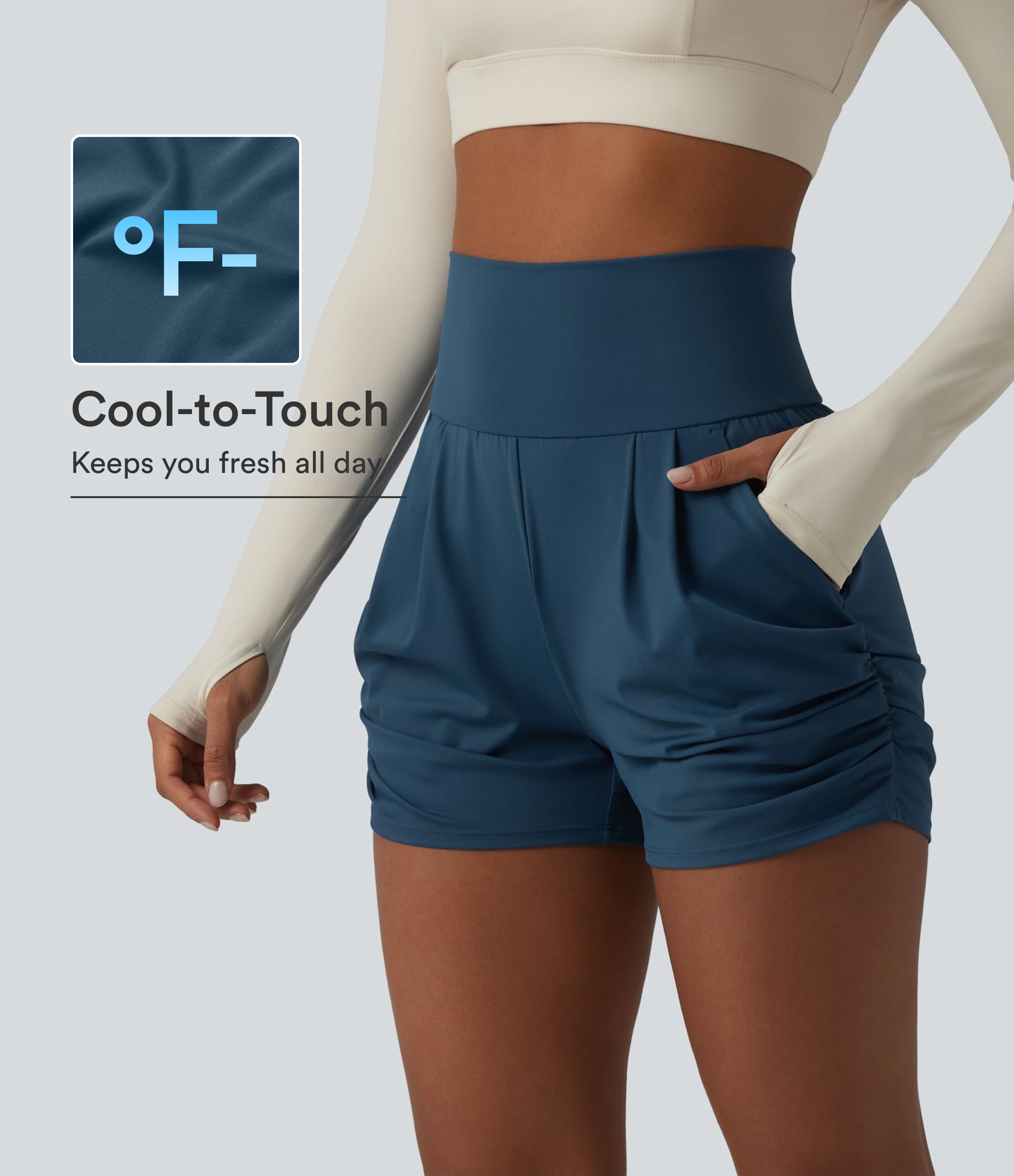 SoftlyZero™ Airy High Waisted Ruched Cool Touch Yoga Shorts 3'' with Pockets
