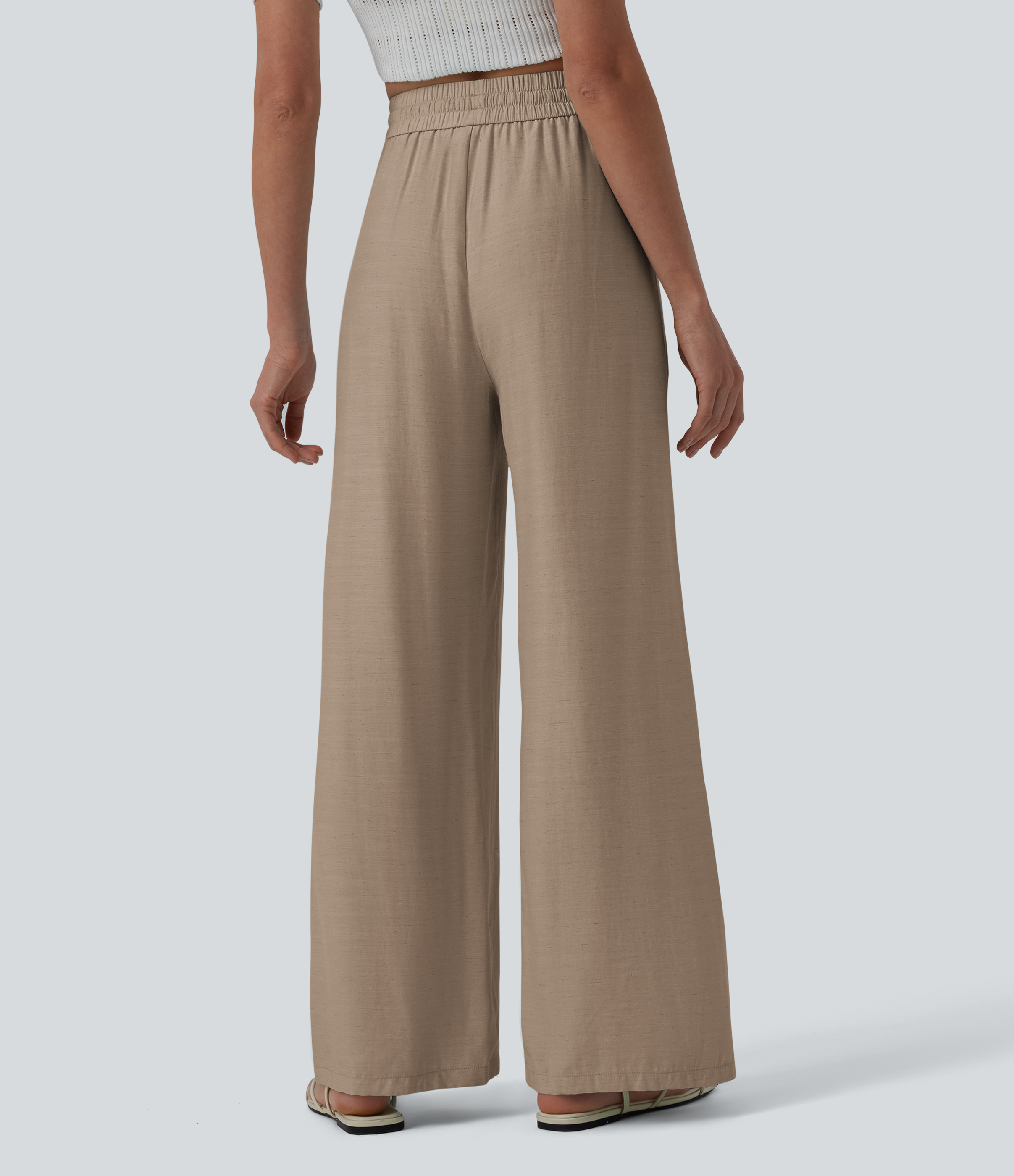 Burro High Waisted Drawstring Wide Leg Casual Linen-Blend Pants with Pockets / 2