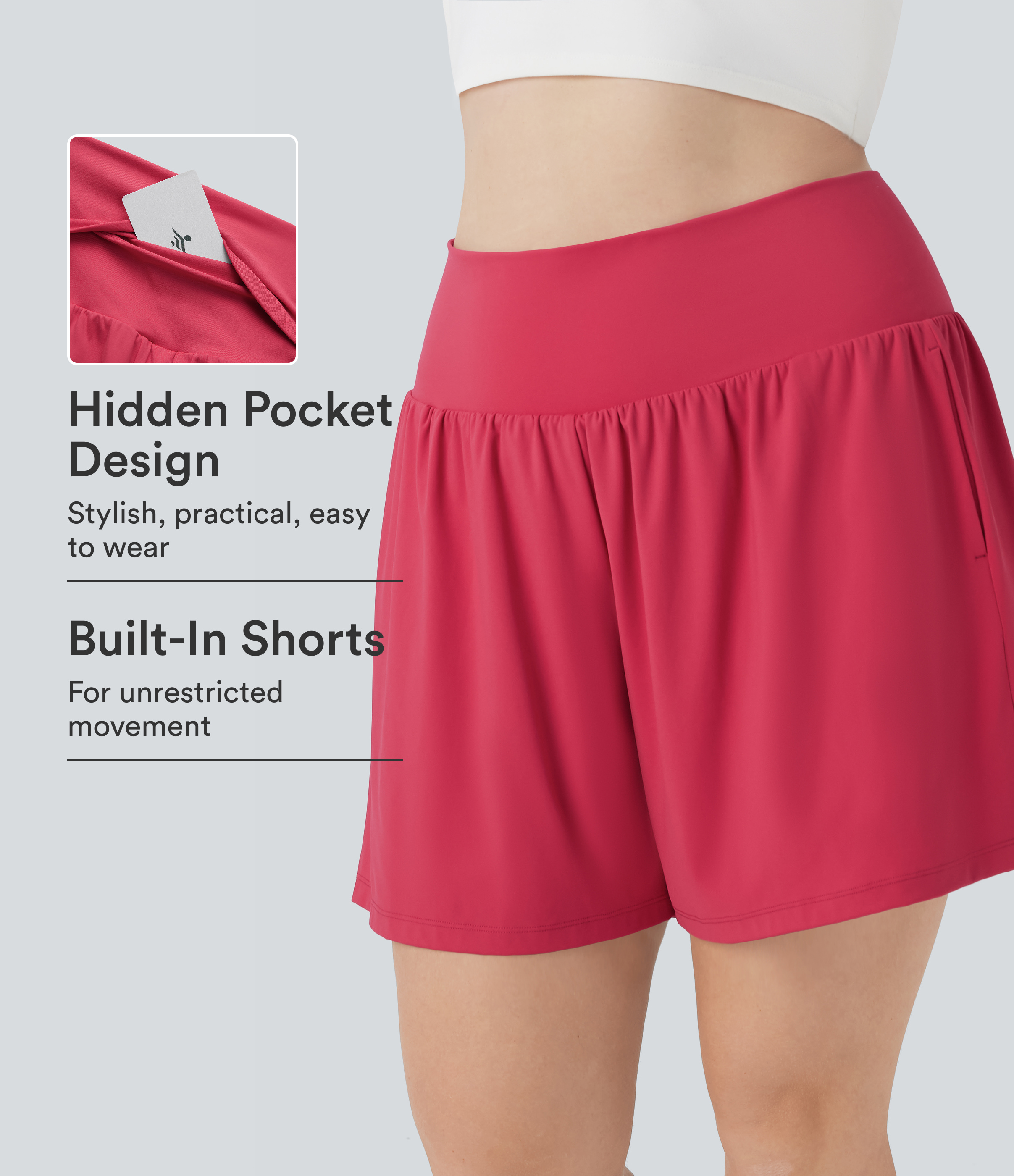 SoftlyZero™ Airy Super High Waisted 2-in-1 Cool Touch Yoga Plus Size Shorts 7" with Pockets