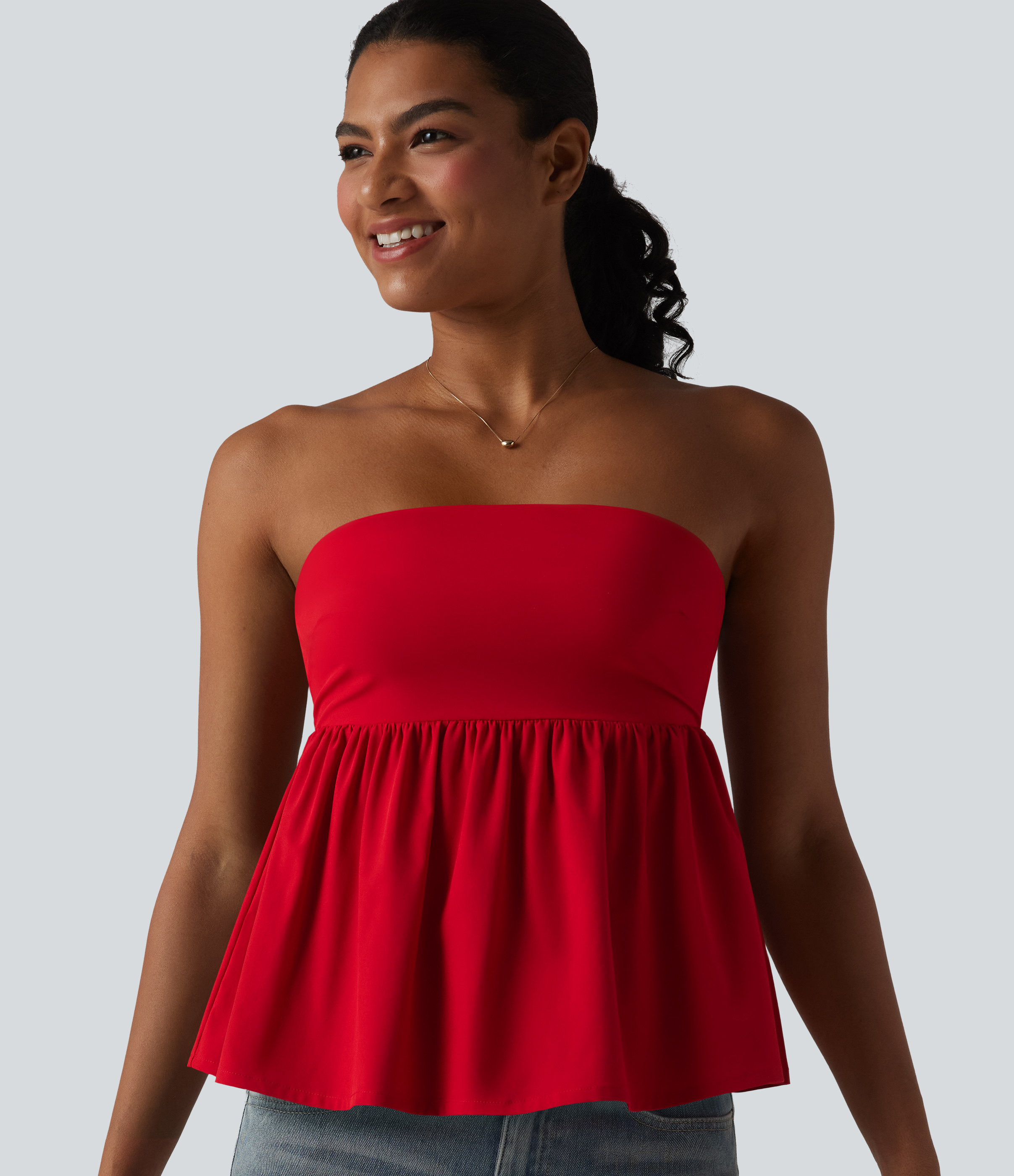 Breezeful™ Shirred Ruffle Hem Quick Dry Casual Babydoll Tube Top