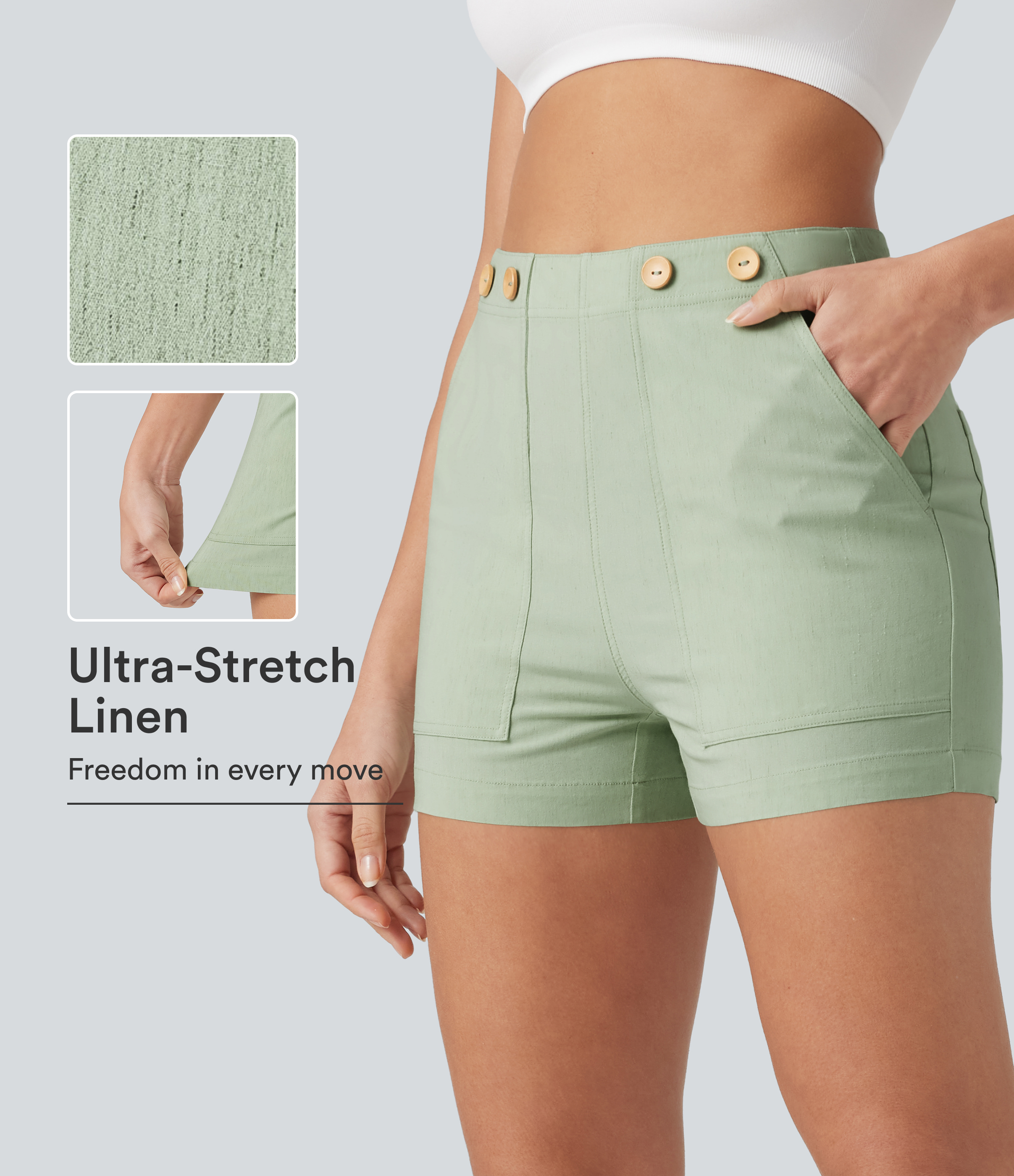 High Waisted Casual Stretch Linen Shorts 3'' with Pockets