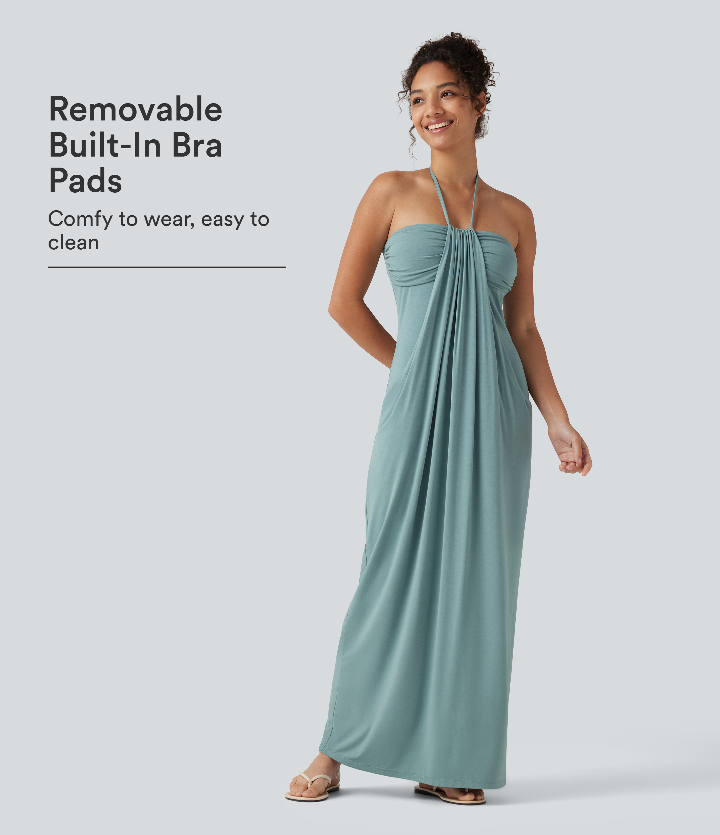 Halter Tie Back Built-in Bra Maxi Dress with Pockets