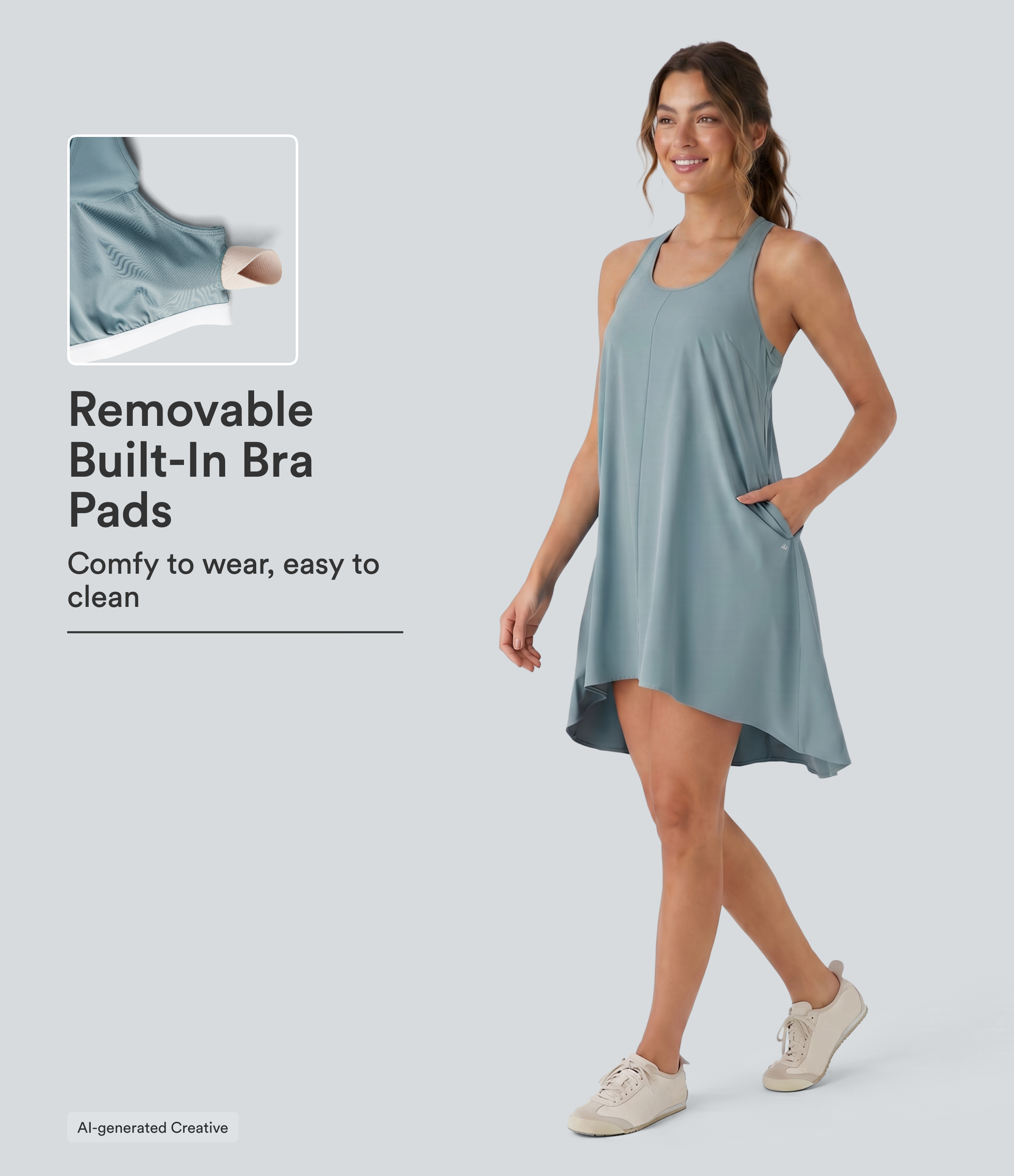 Breezeful™ RacerPocket High Low Flowy Mini Quick Dry Casual Dress
