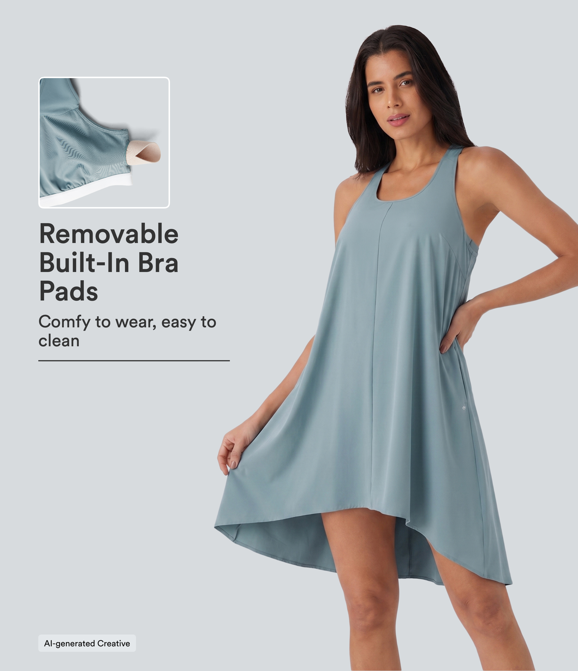 Breezeful™ RacerPocket High Low Flowy Mini Quick Dry Casual Dress