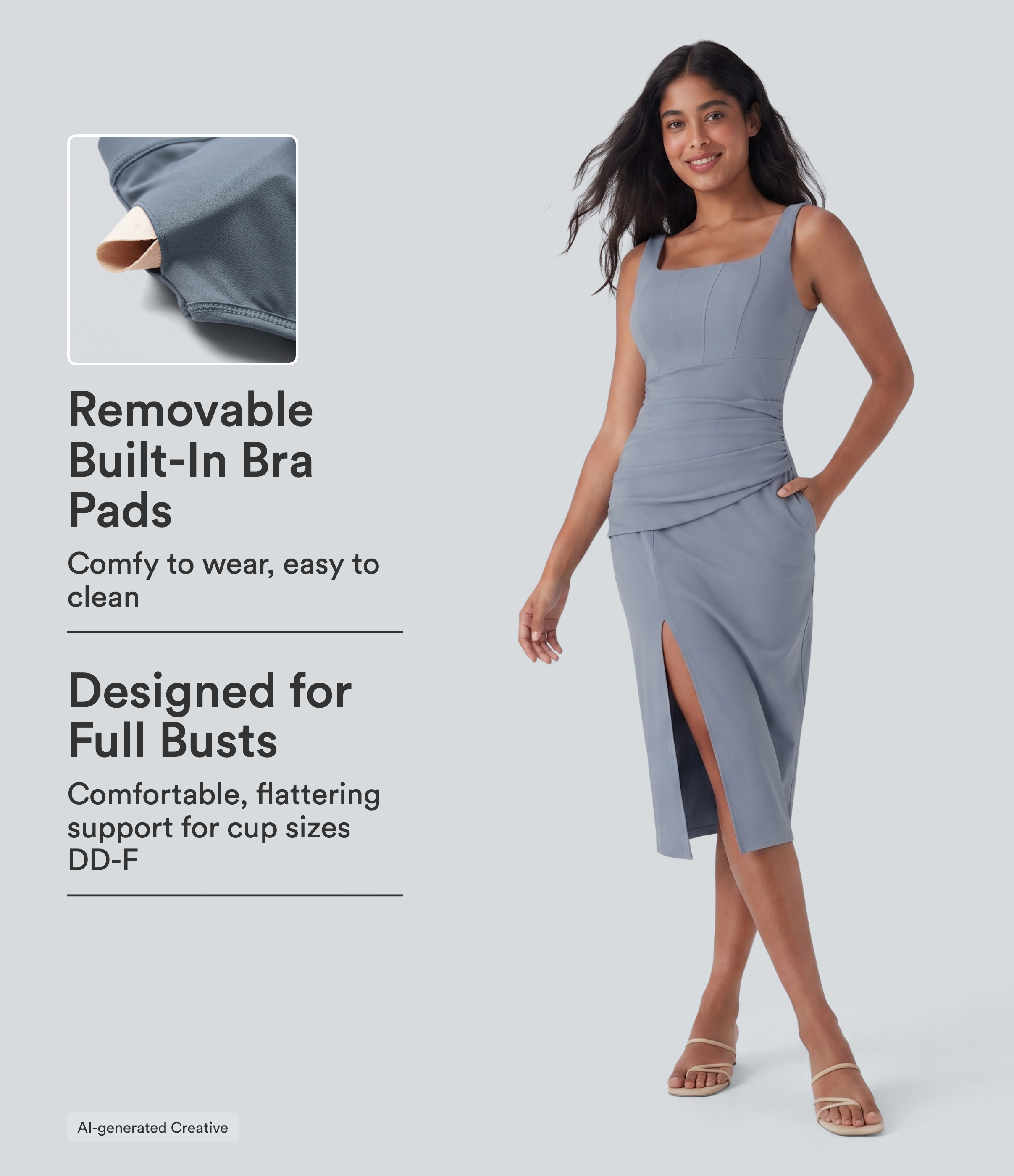 SoftlyZero™ Airy Square Neck Corset Ruched Bodycon Midi Cool Touch Dress DD-F Cups