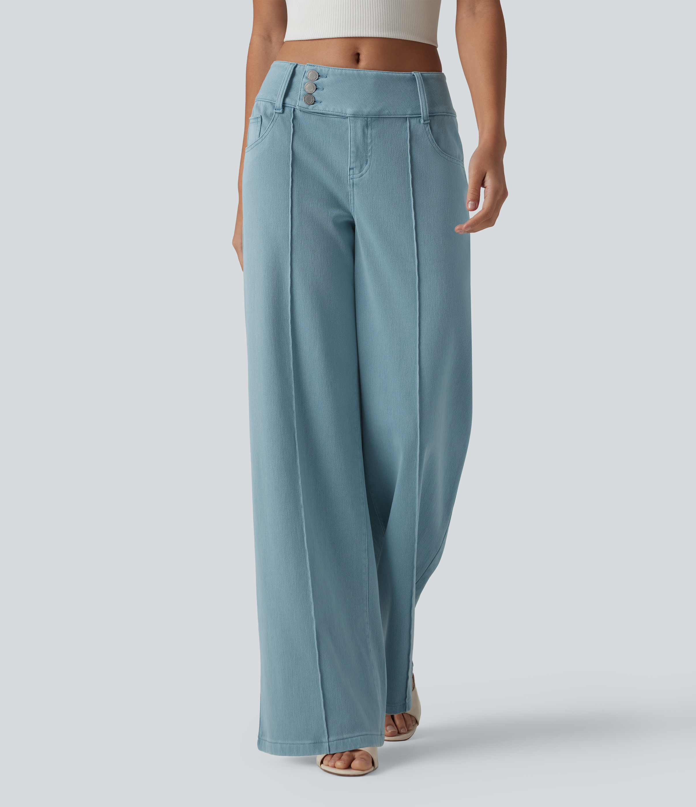 Crystal Spring Blue Halara Flex™ Low Rise Straight Leg Colorful Work Jeans with Pockets / 1