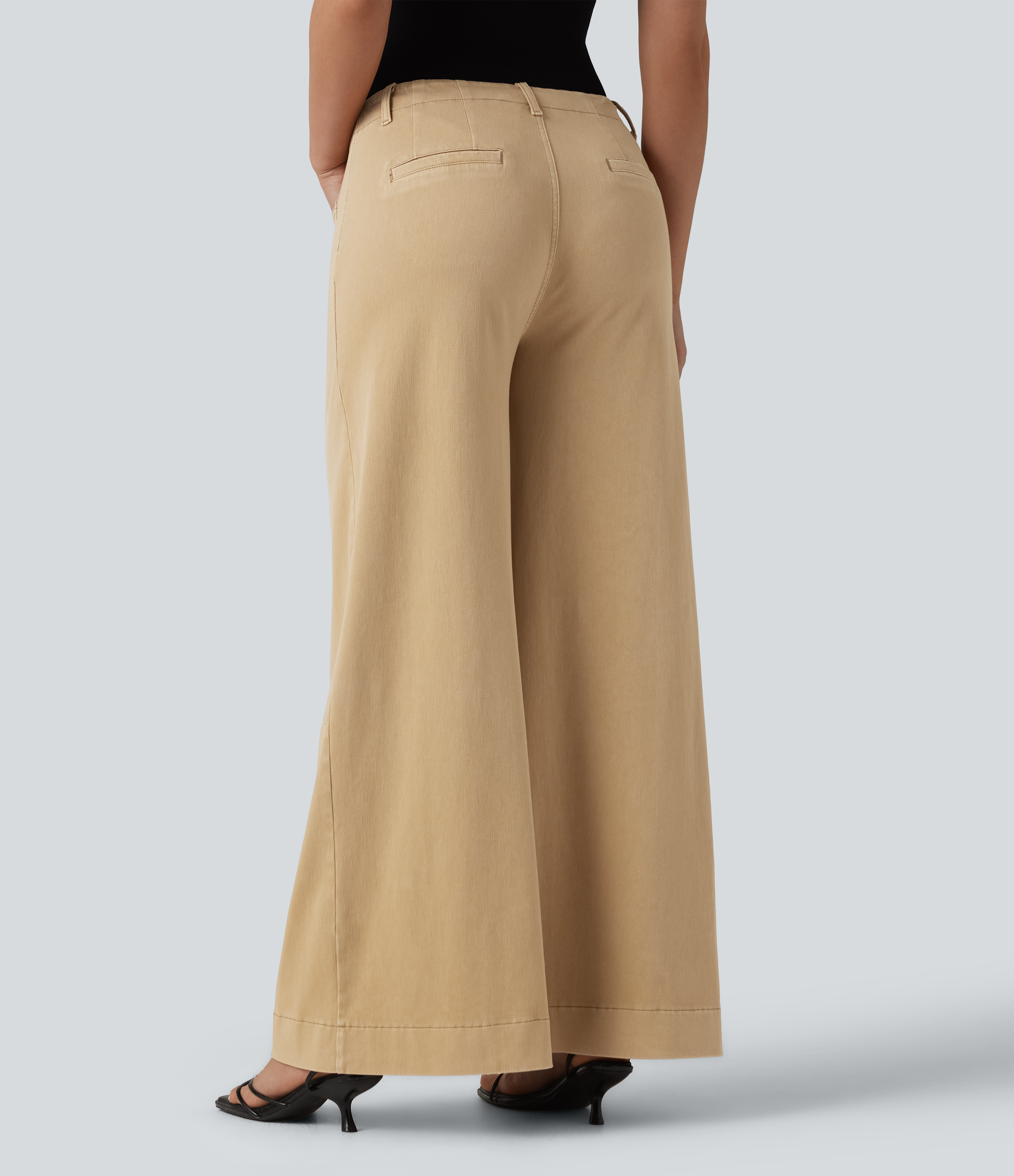 Shoal Beige Camel Halara Flex™ High Waisted Colorful Casual Wide Leg Jeans with Pockets / 2