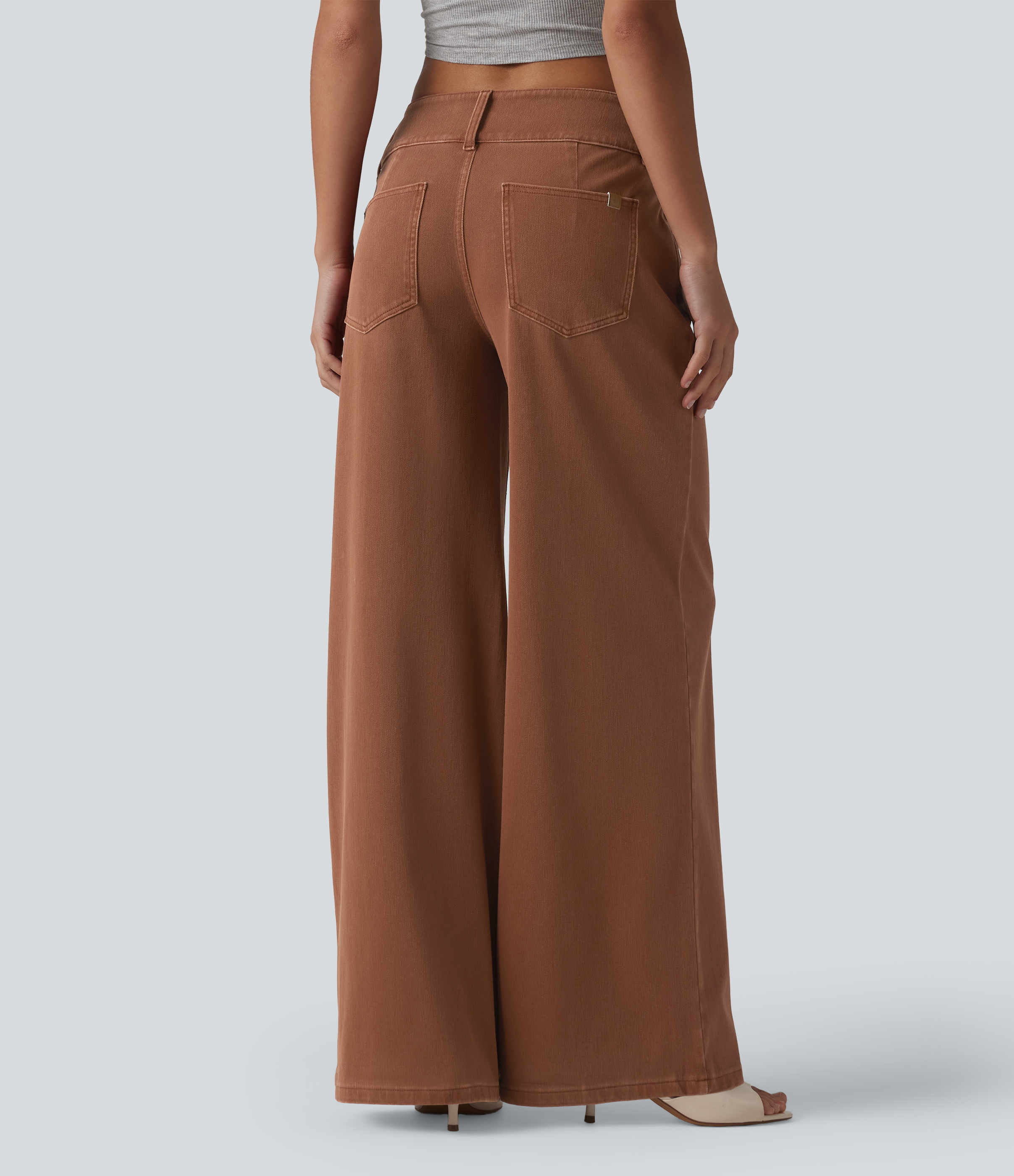 Autumn Maple Brown Halara Flex™ Low Rise Straight Leg Colorful Work Jeans with Pockets / 2