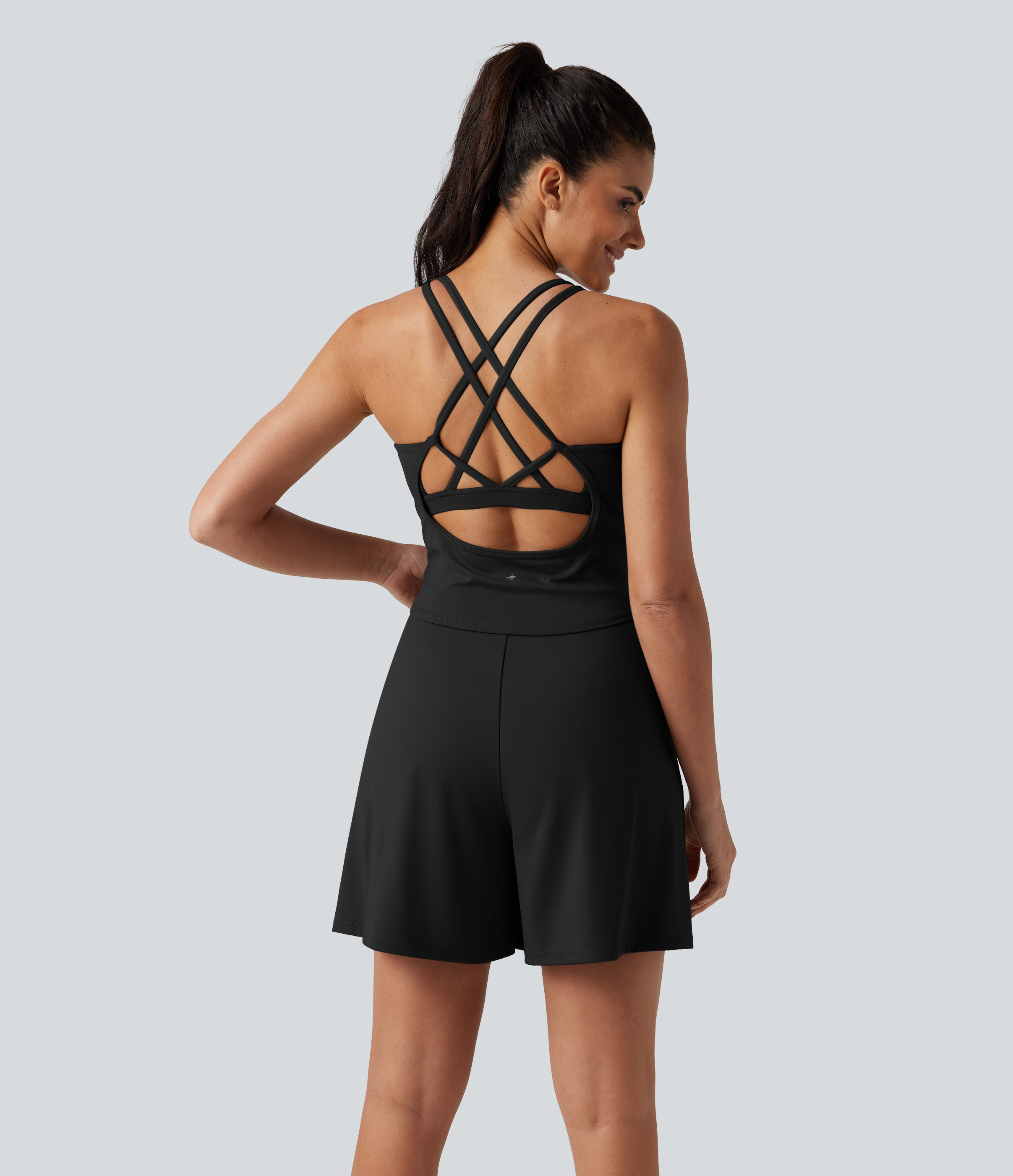 Halara SoftlyZero™ Airy U Neck Built-in Bra Cool Touch Workout Romper with Pockets-Easy Peezy Edition Workout Dress