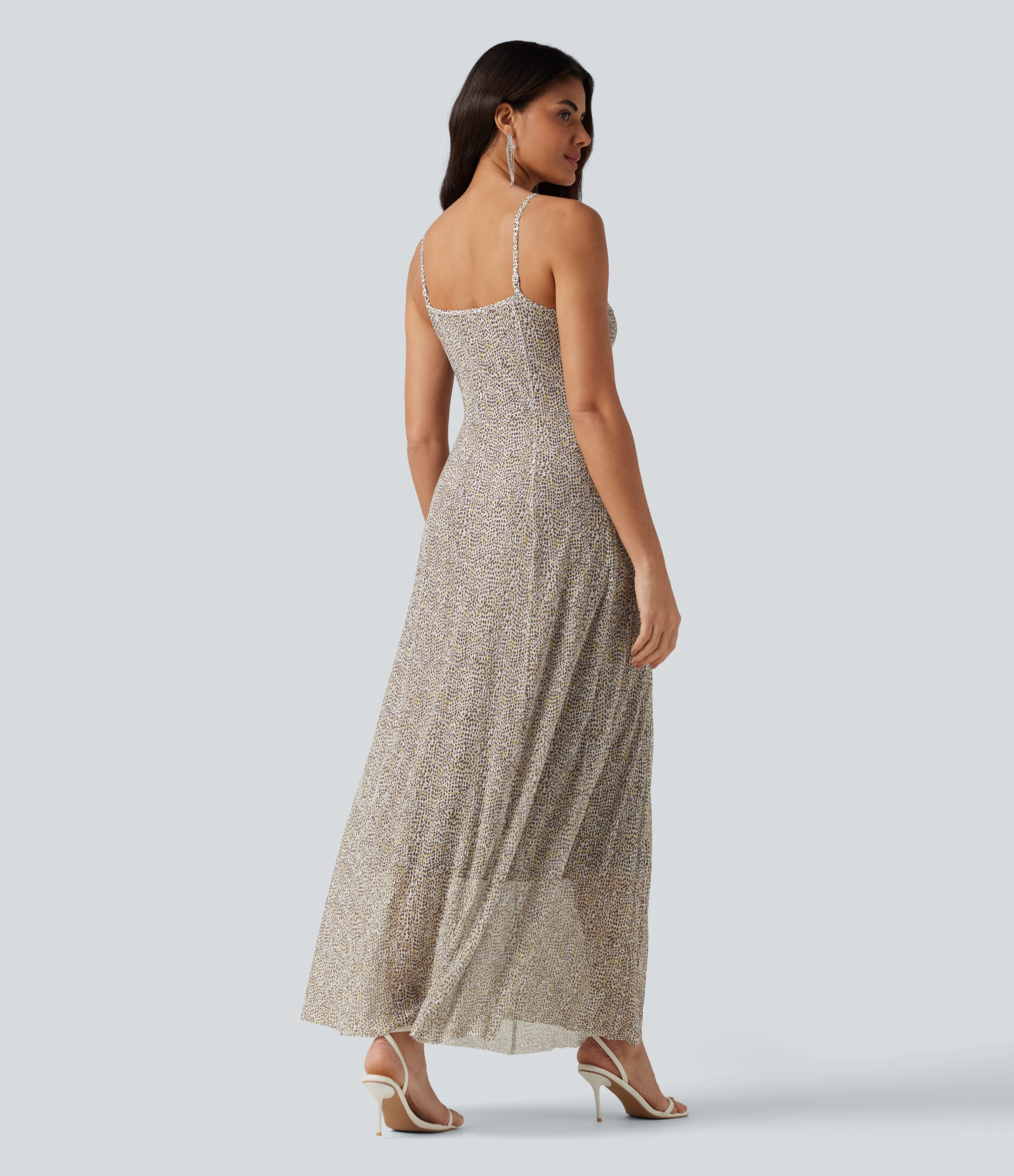 Golden Pebble Dot Gepunktetes Mesh-Maxi – fließendes Slipkleid für Brautjungfer und Hochzeitsgast / 2