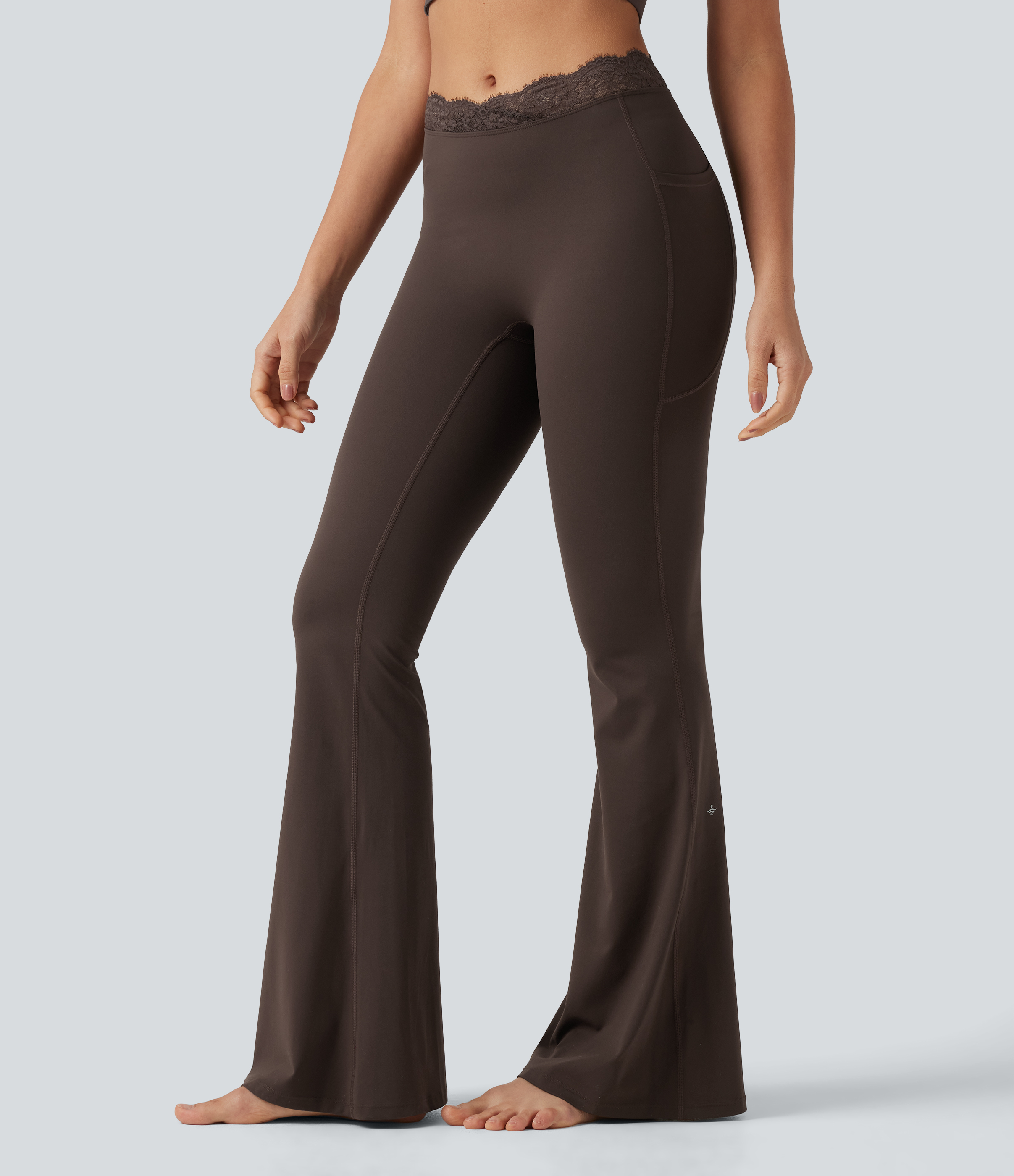 Halara UltraSculpt™ V-Shaped High Waisted Contrast Lace Yoga Flare Leggings with Pockets