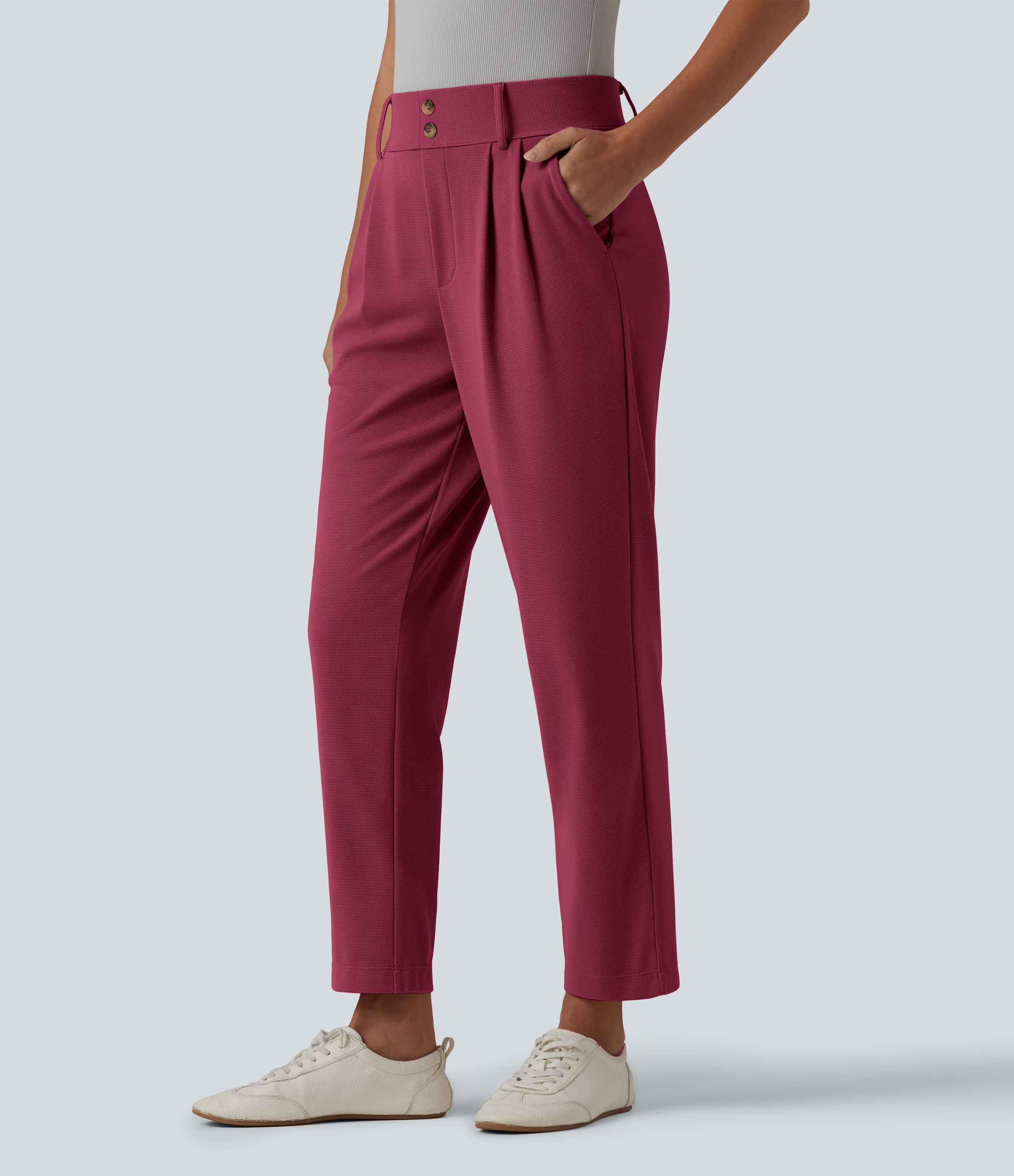 Halara Flex™ - Schmal zulaufende Bürohose mit hohem Bund, Seitentaschen und Waffelstoff
