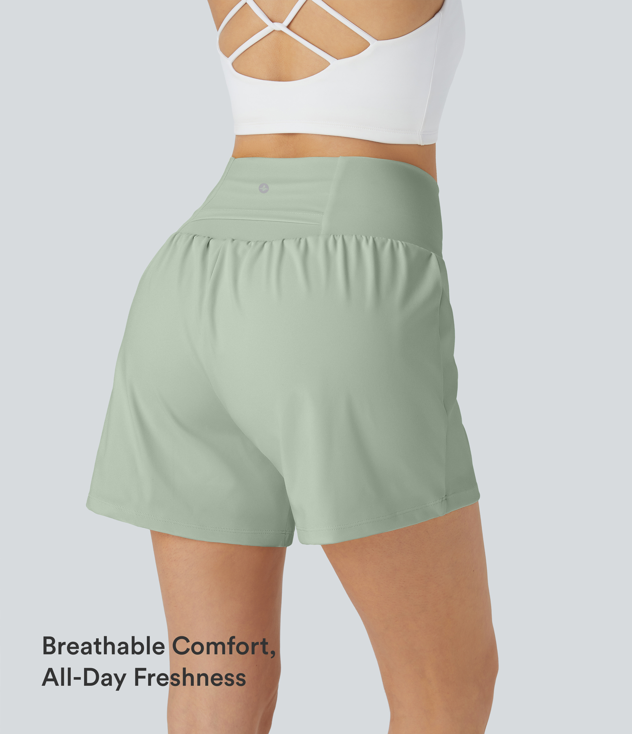 Light Bean Green SoftlyZero™ Въздушни 2-в-1 InstantCool йога шорти със супер висока талия, 5'' с джобове — удължена дължина / 2