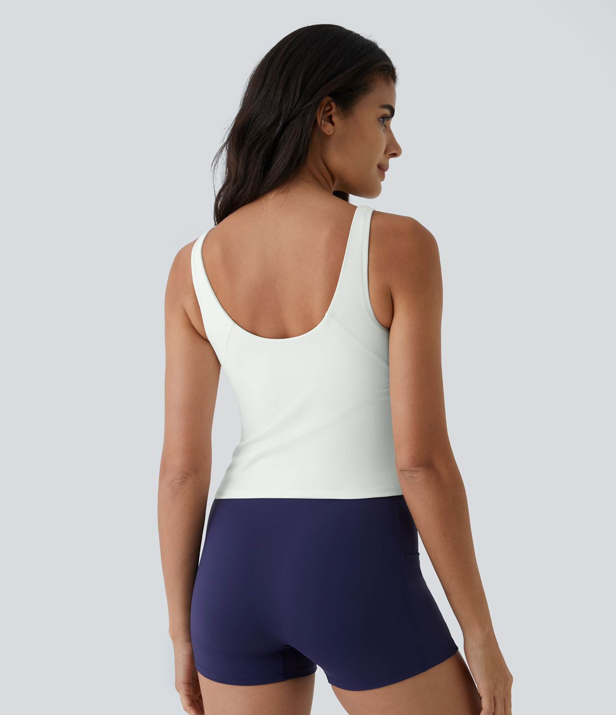 White SoftlyZero™ Plush Padded V Neck Plain Tank Top / 2