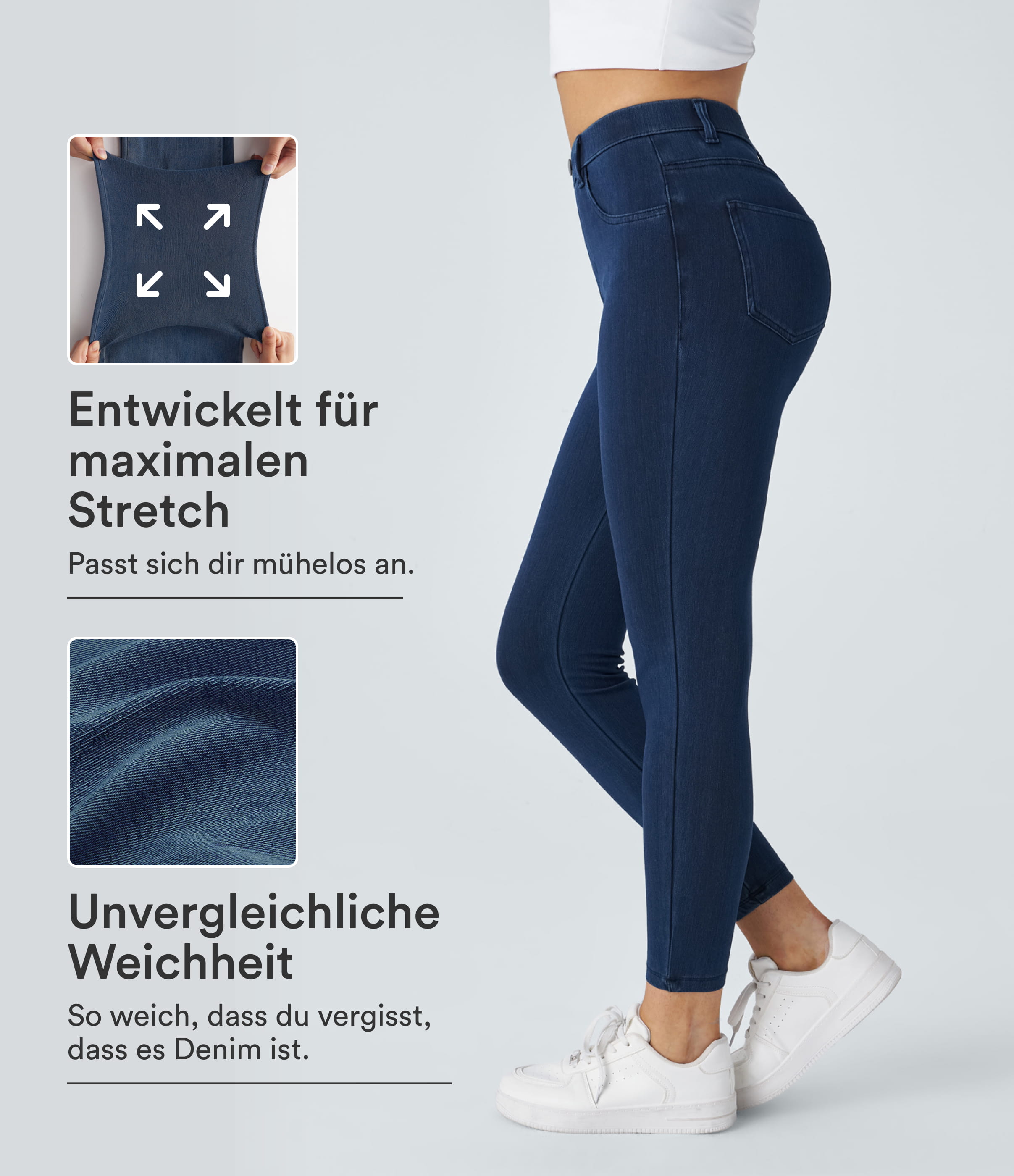 Halara Flex™ 7/8-Skinny-Jeans, Röhrenjeans aus elastischem Strick-Denim im 5-Pocket-Style mit hohem Bund