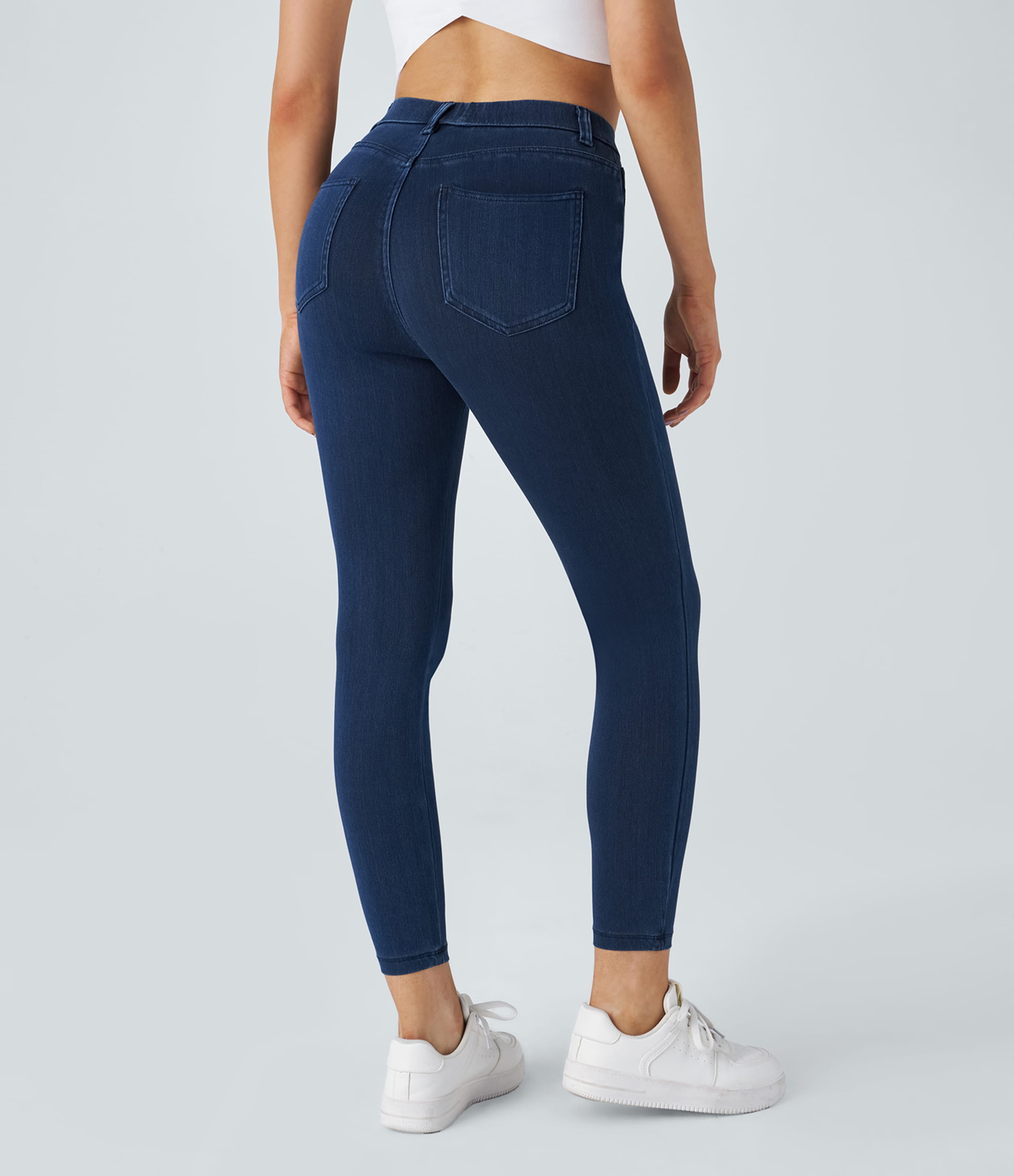 Washed Denim Navy Blue Halara Flex™ 7/8-Skinny-Jeans, Röhrenjeans aus elastischem Strick-Denim im 5-Pocket-Style mit hohem Bund / 2