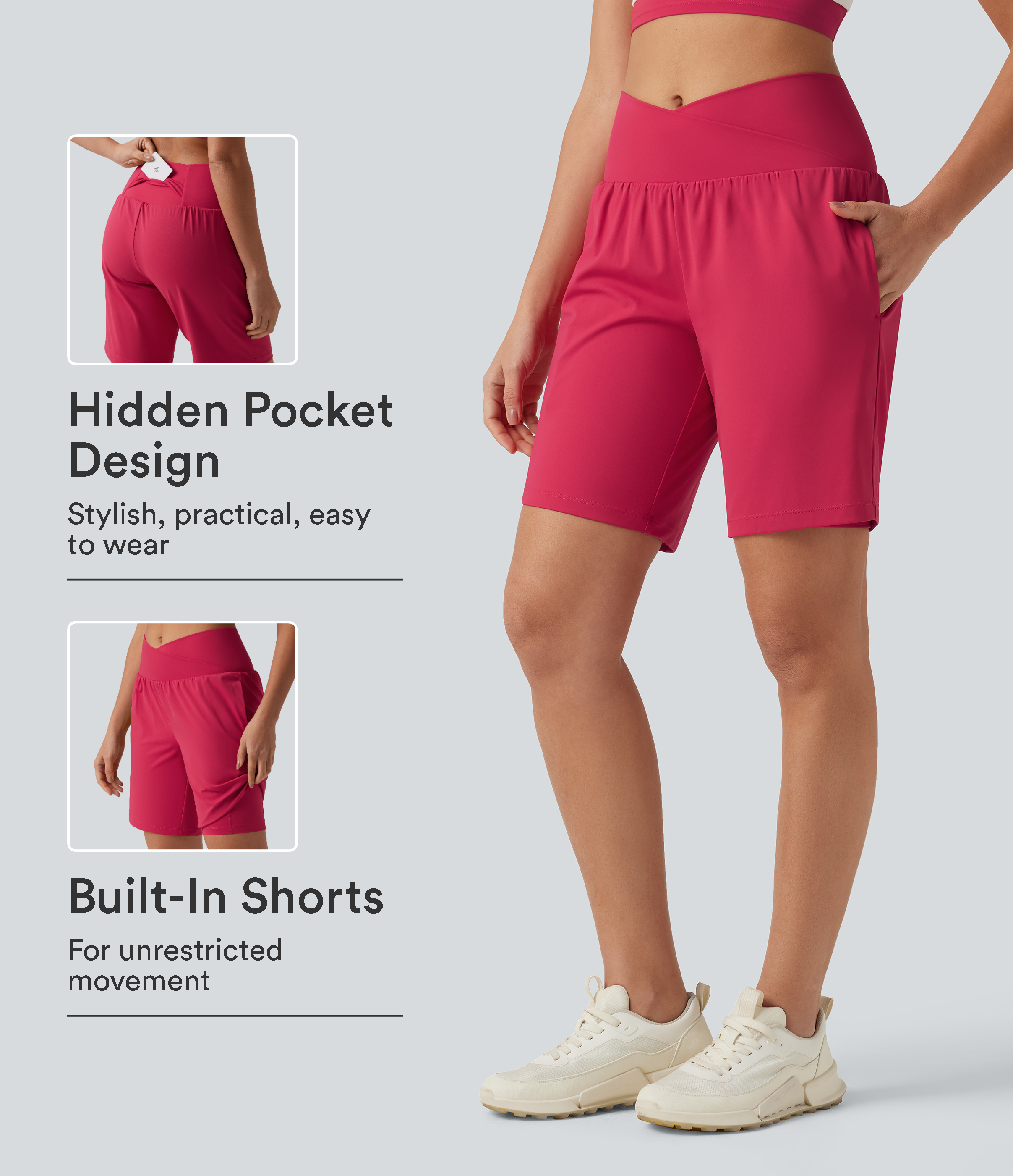 SoftlyZero™ Airy Crossover High Waisted 2-in-1 Cool Touch Yoga Shorts 9'' with Pockets