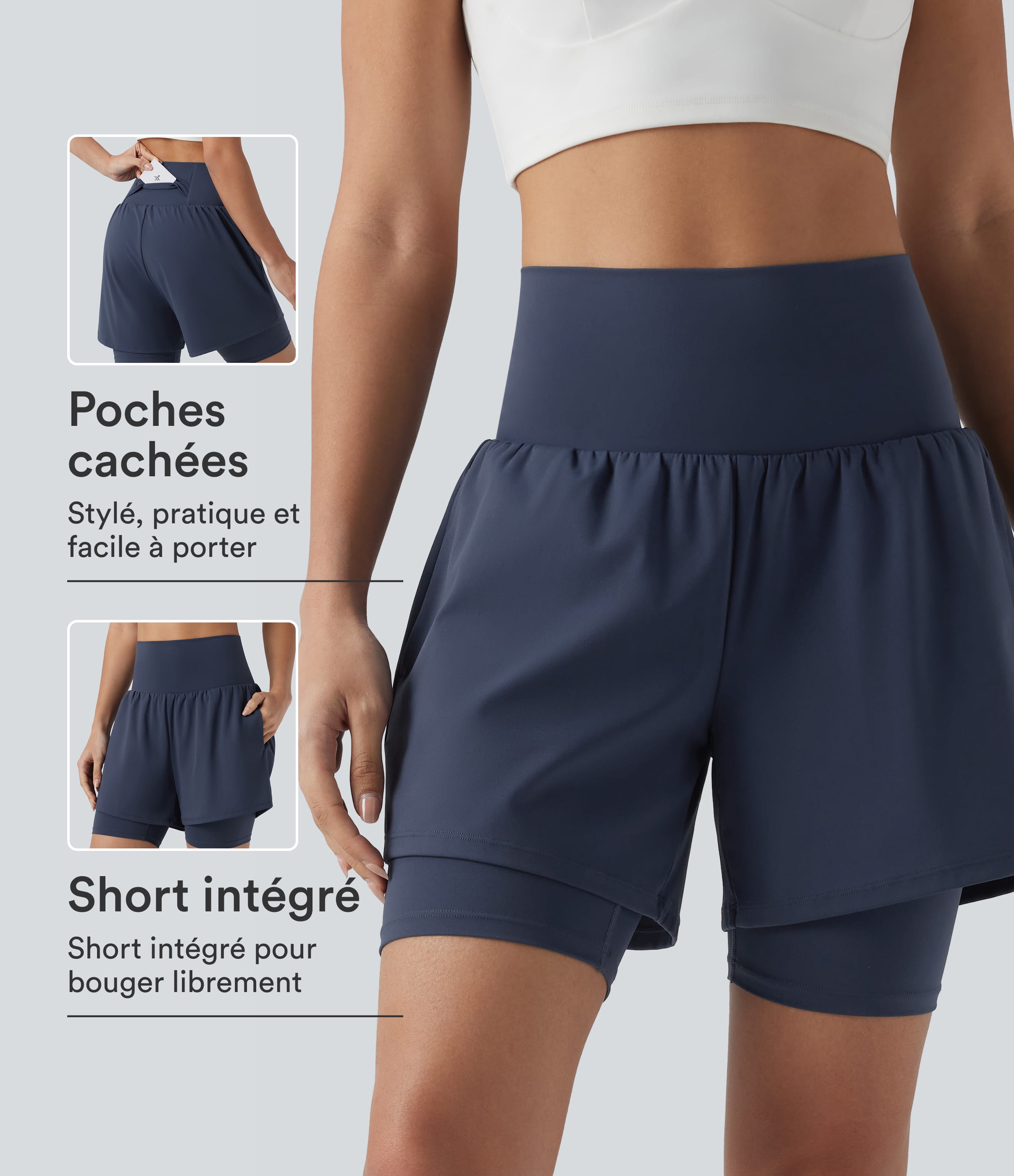 Short de yoga SoftlyZero™ Airy 2-en-1 taille ultra-haute toucher frais 17,5 cm avec poches