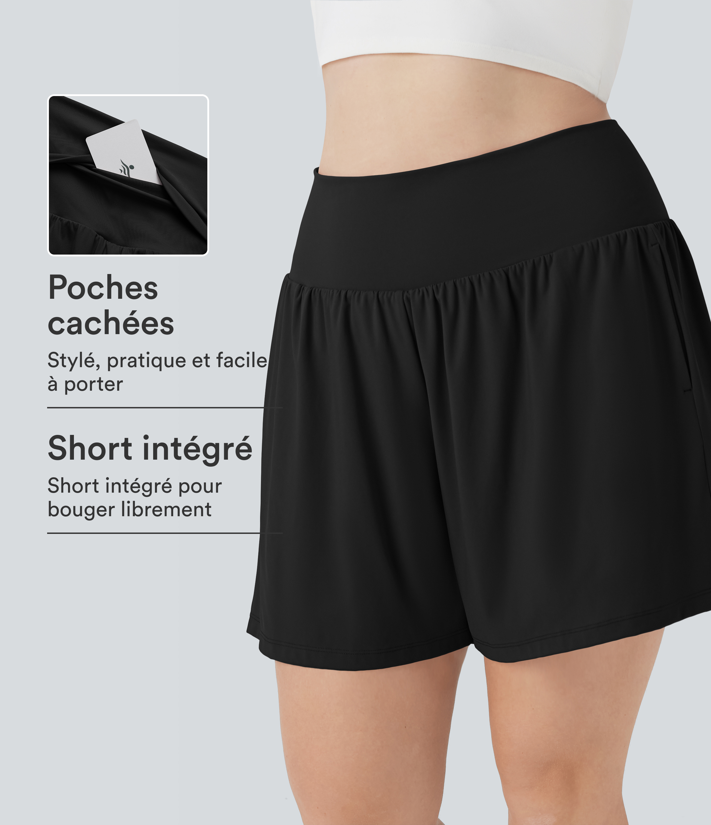 Short tailleur 2-en-1 Cool Touch yoga taille très haute Softlyzero™ Airy grande taille 17,5 cm avec poches