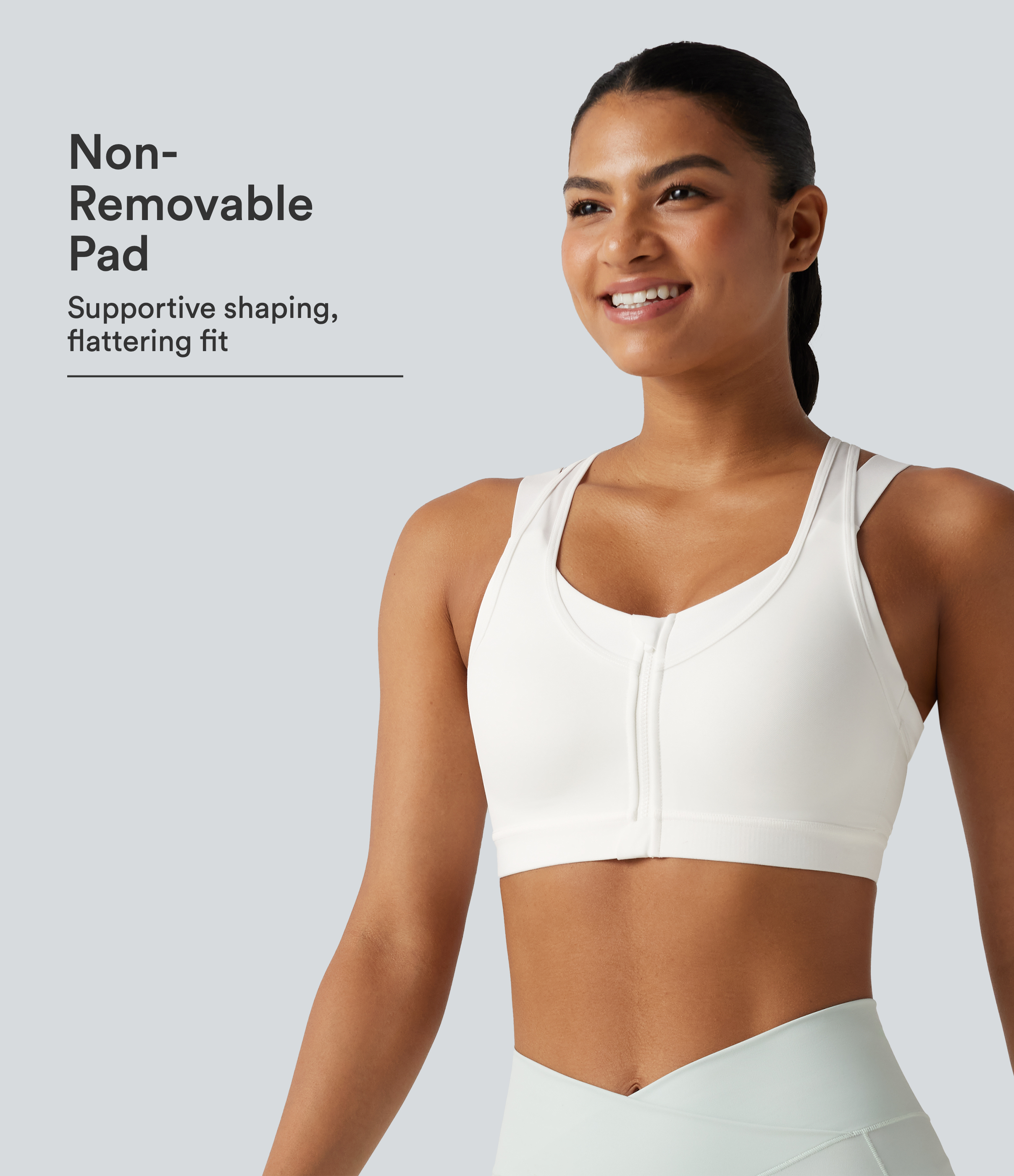Medium Support Scoop Neck Zip Fly Racerback Contrast Mesh Non-Removable Pad Training Sports Bra
