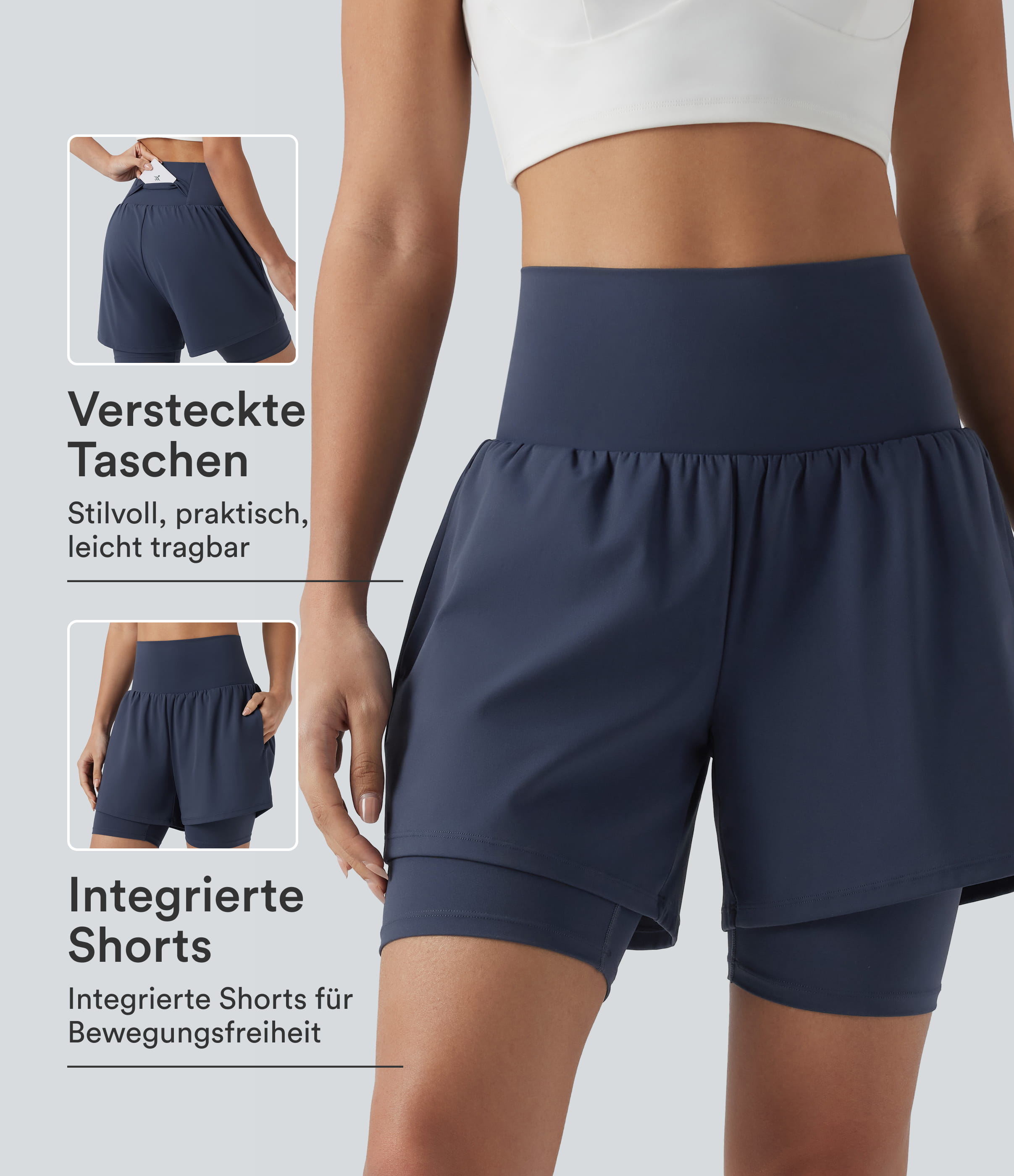 Softlyzero™ Airy - 2-in-1 Yoga-Shorts mit superhohem Bund, Seitentasche und Cool-Touch - 17,8 cm
