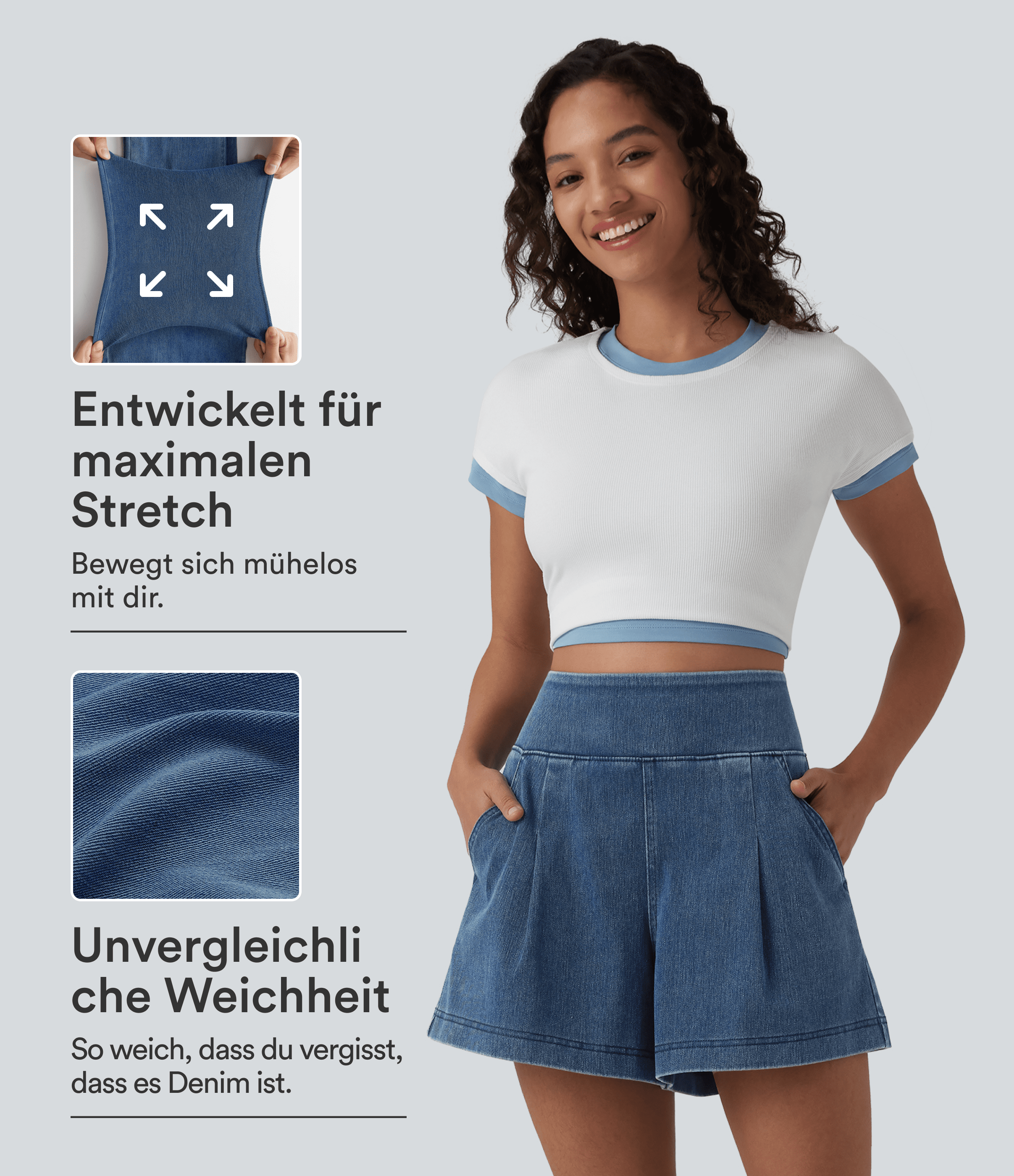 Halara Flex™ - Lässige Baggy-Denim-Shorts mit hohem Bund und mehreren Taschen