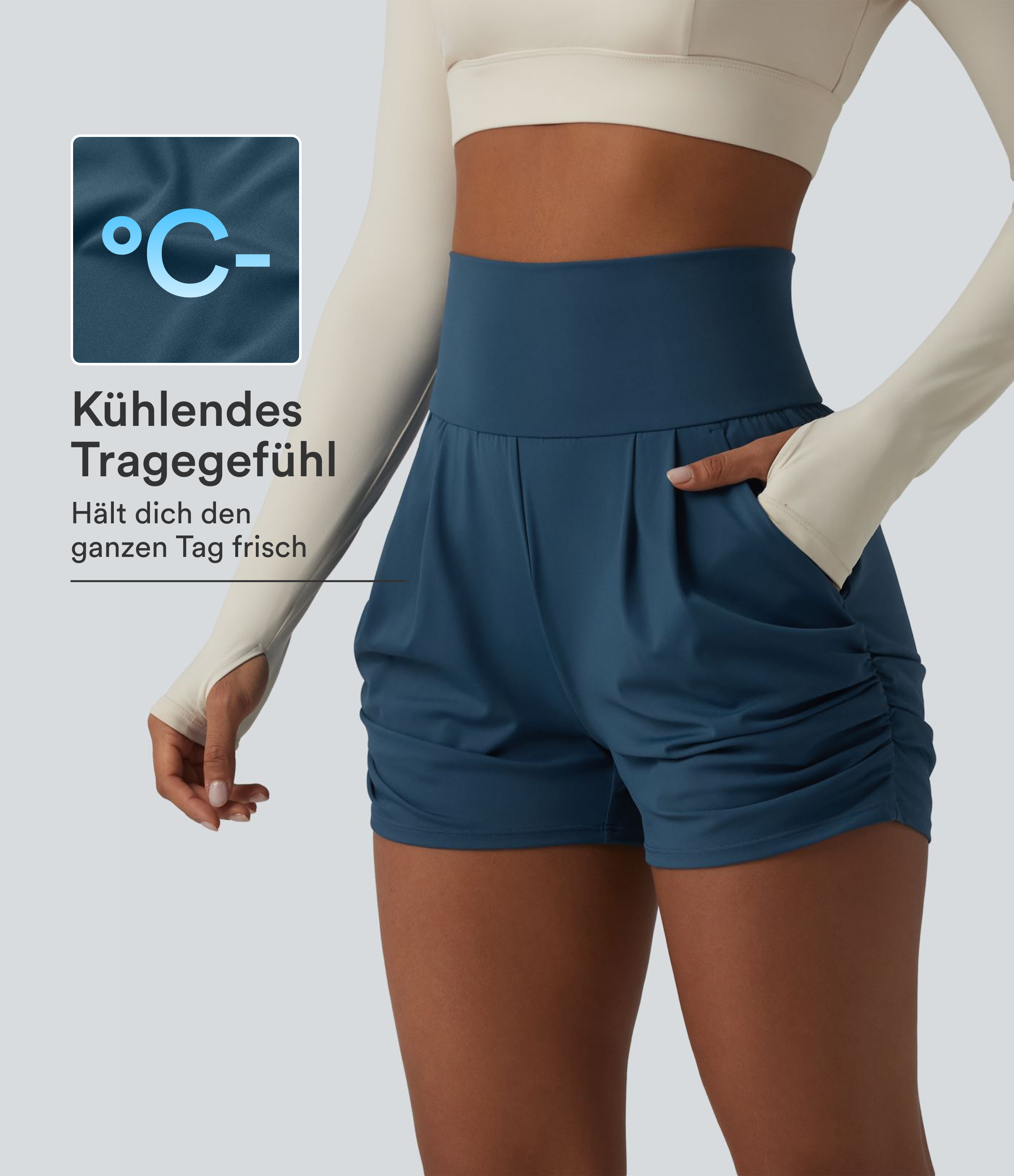 Softlyzero™ Airy - Geraffte Yoga-Hose mit hohem Bund, mehreren Taschen und Cool-Touch - 7,6 cm