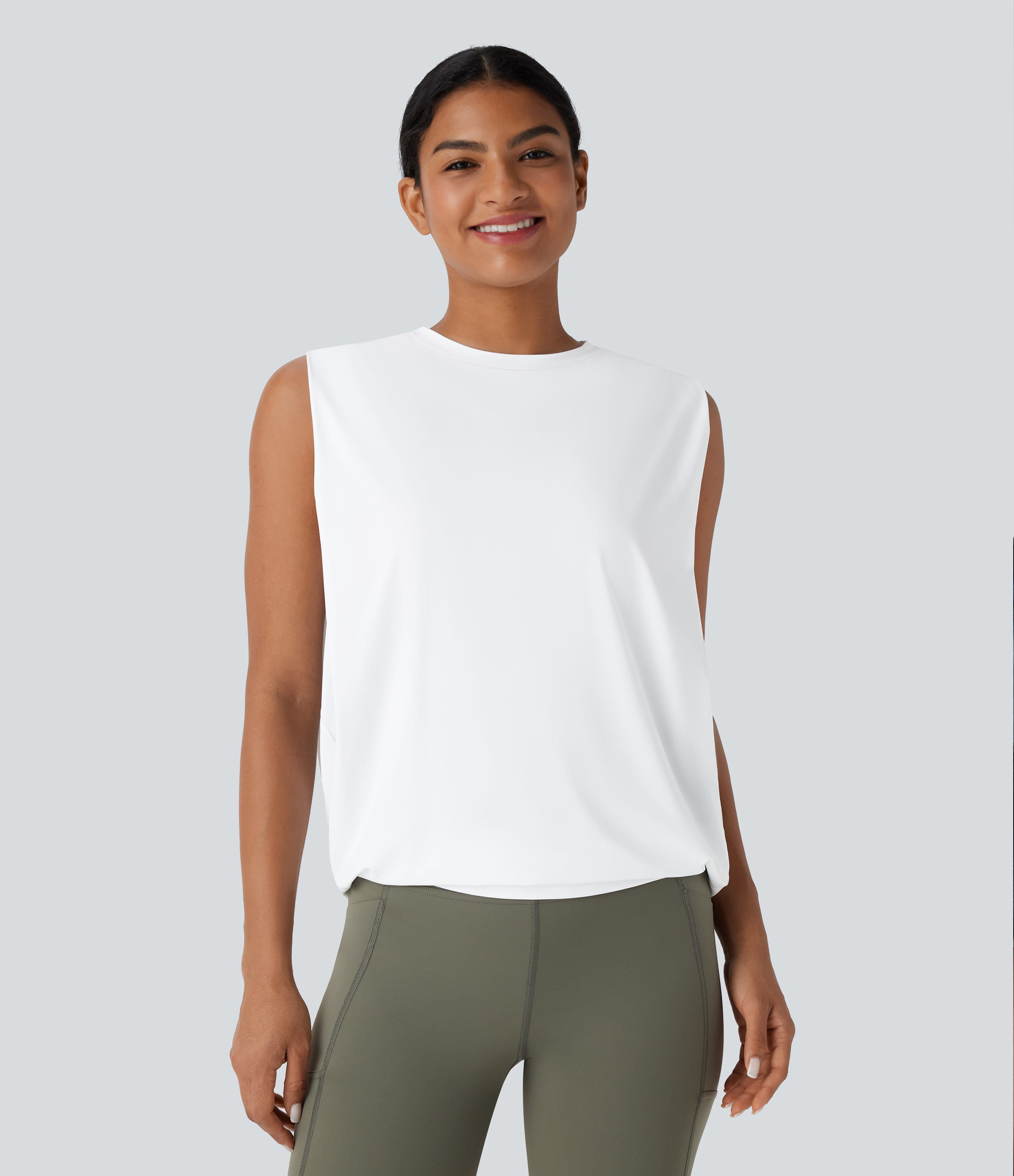 Débardeur de yoga col rond froncé, tissu rafraîchissant - Protection UPF50+