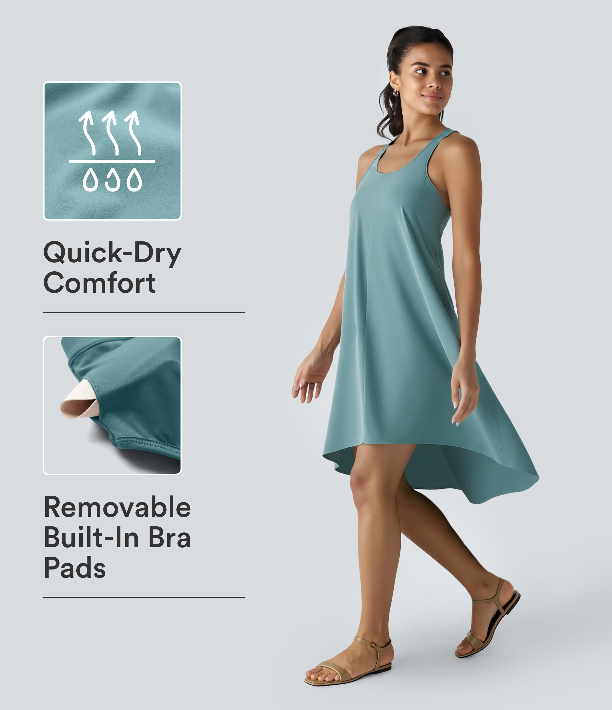Breezeful™ RacerPocket High Low Flowy Midi Quick Dry Casual Dress