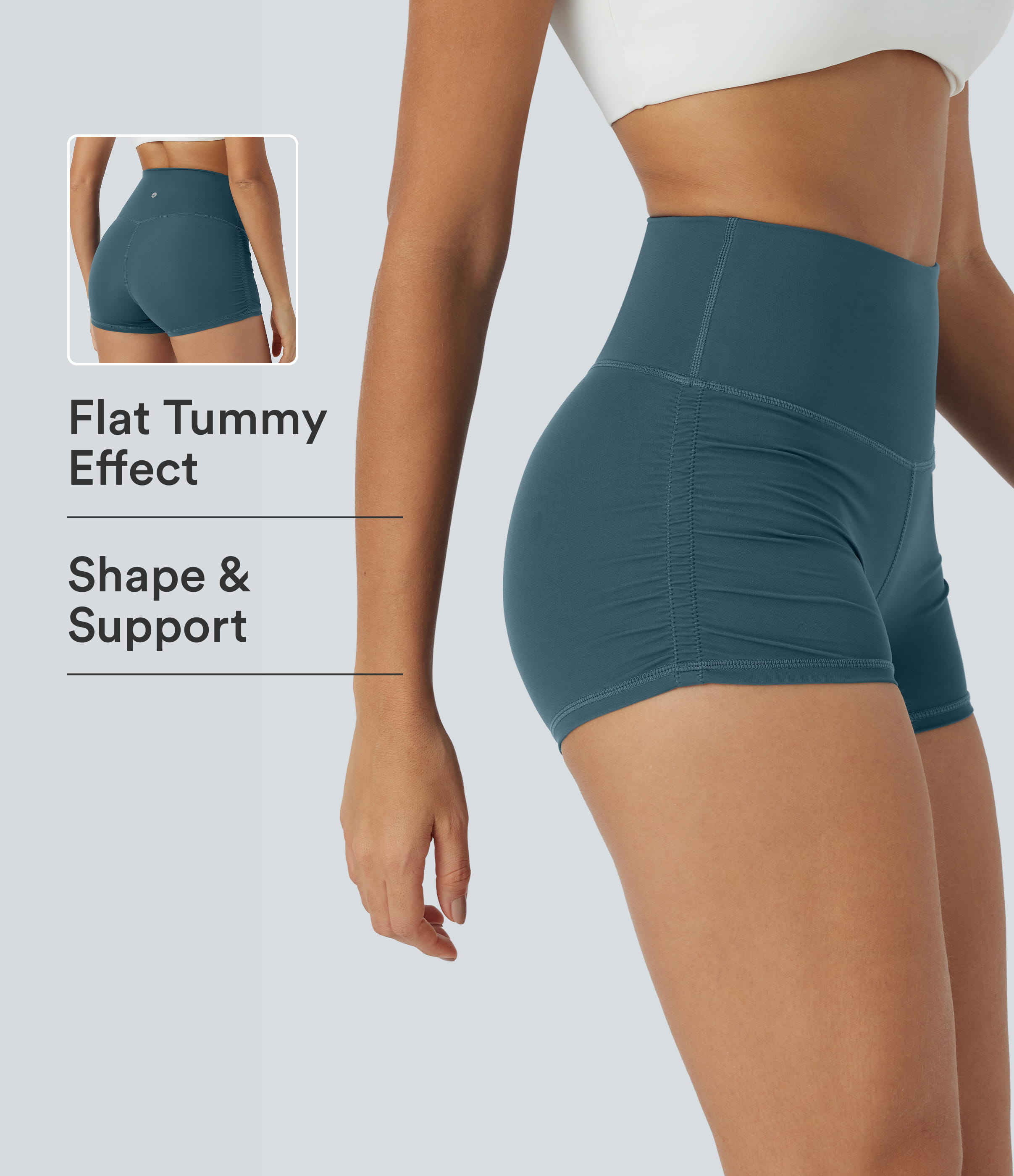SoftlyZero™ QuickDry High Waisted Tummy Control Ruched Running Biker Shorts 2.5''