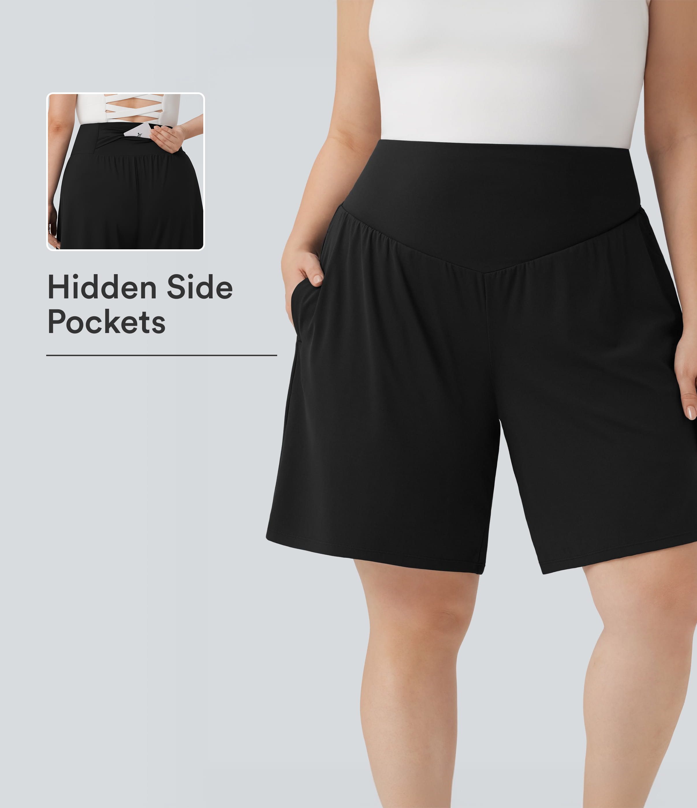 Plus Size SoftlyZero™ Luftige High-Waist Cool Touch Yoga Bermuda Shorts mit Taschen