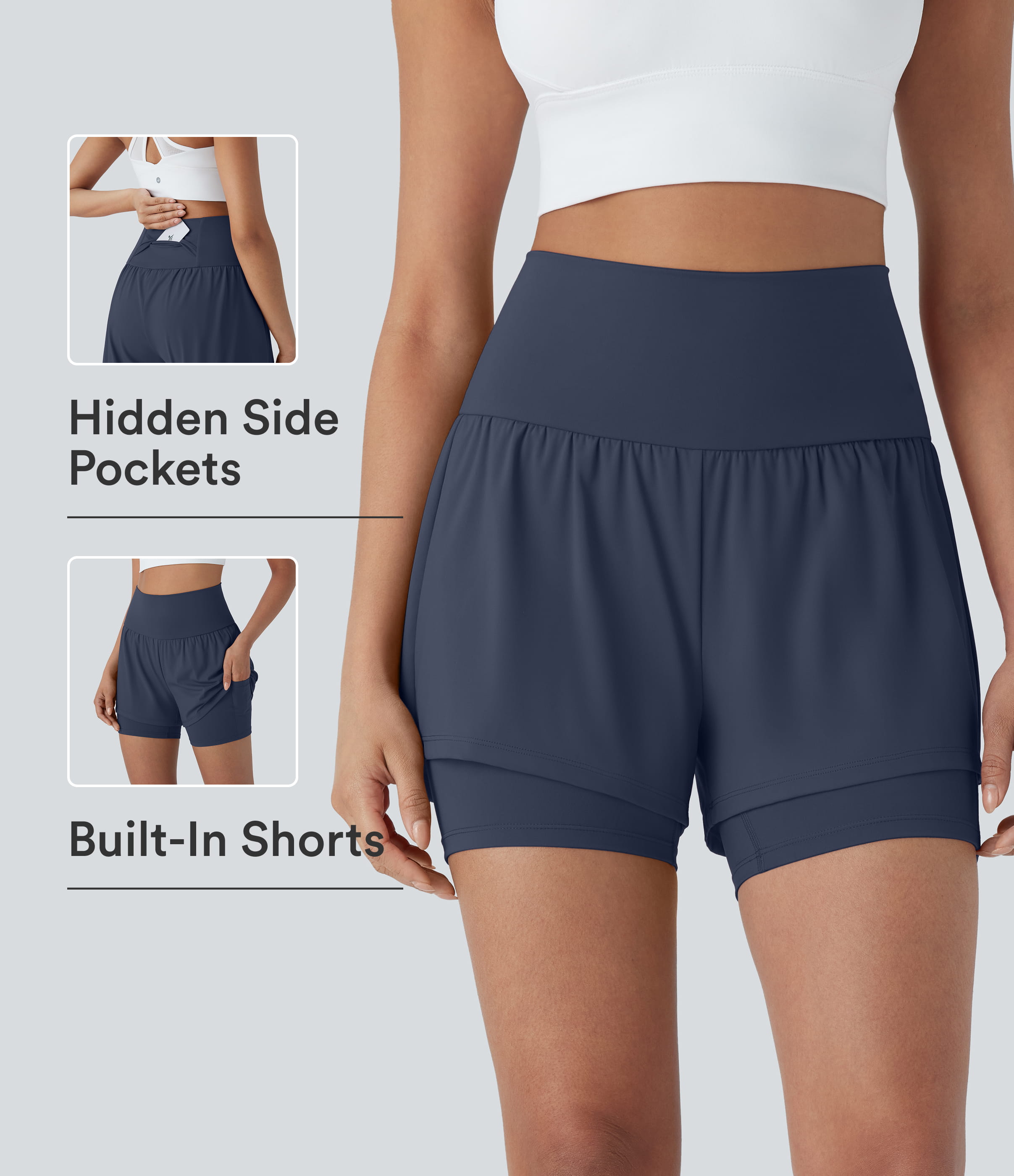 SoftlyZero™ Airy Super High Waisted 2-in-1 Cool Touch Yoga Shorts 5'' with Pockets
