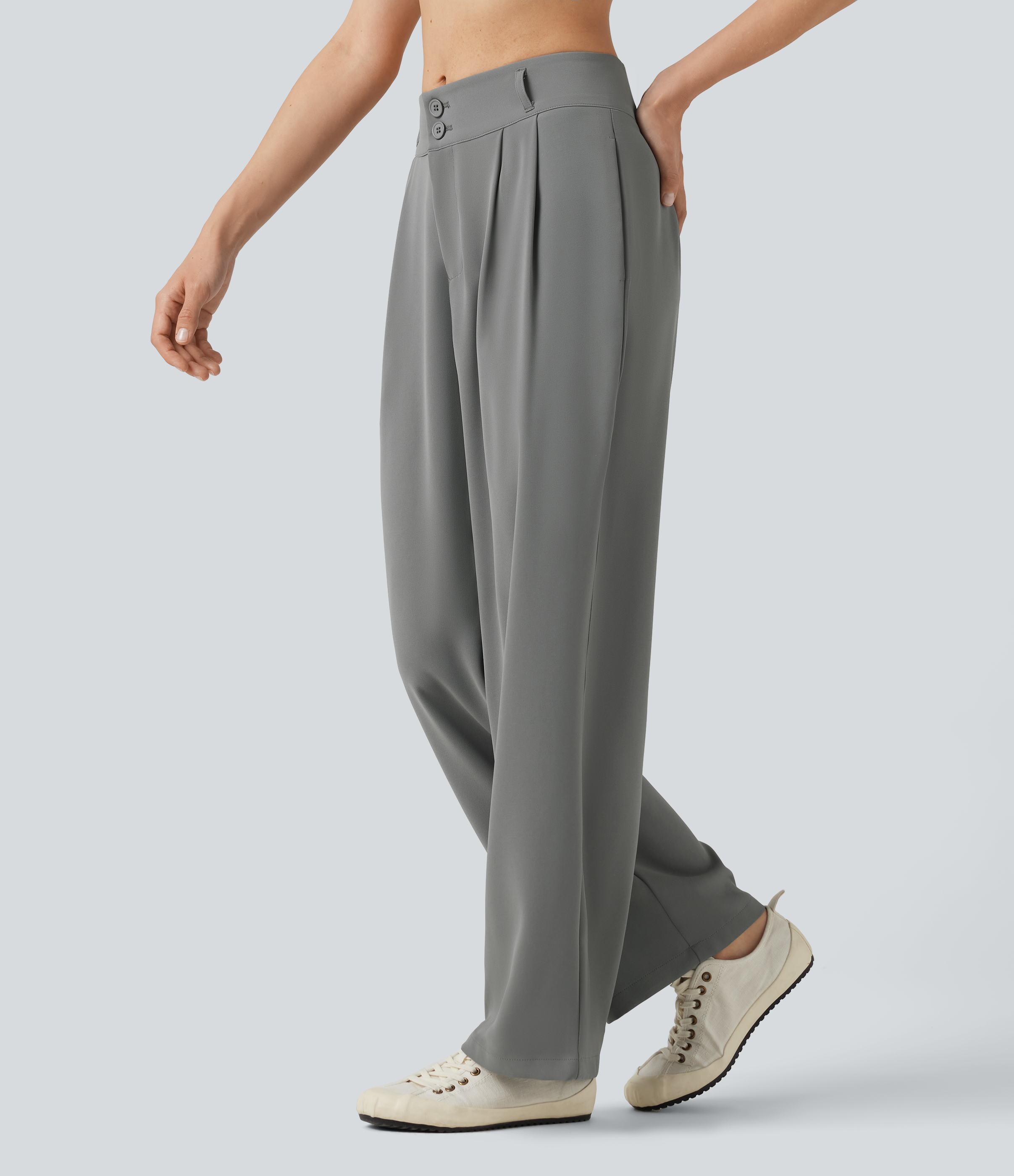 Halara Flex™ Mid Rise Shirred Straight Leg Work Pants with Pockets