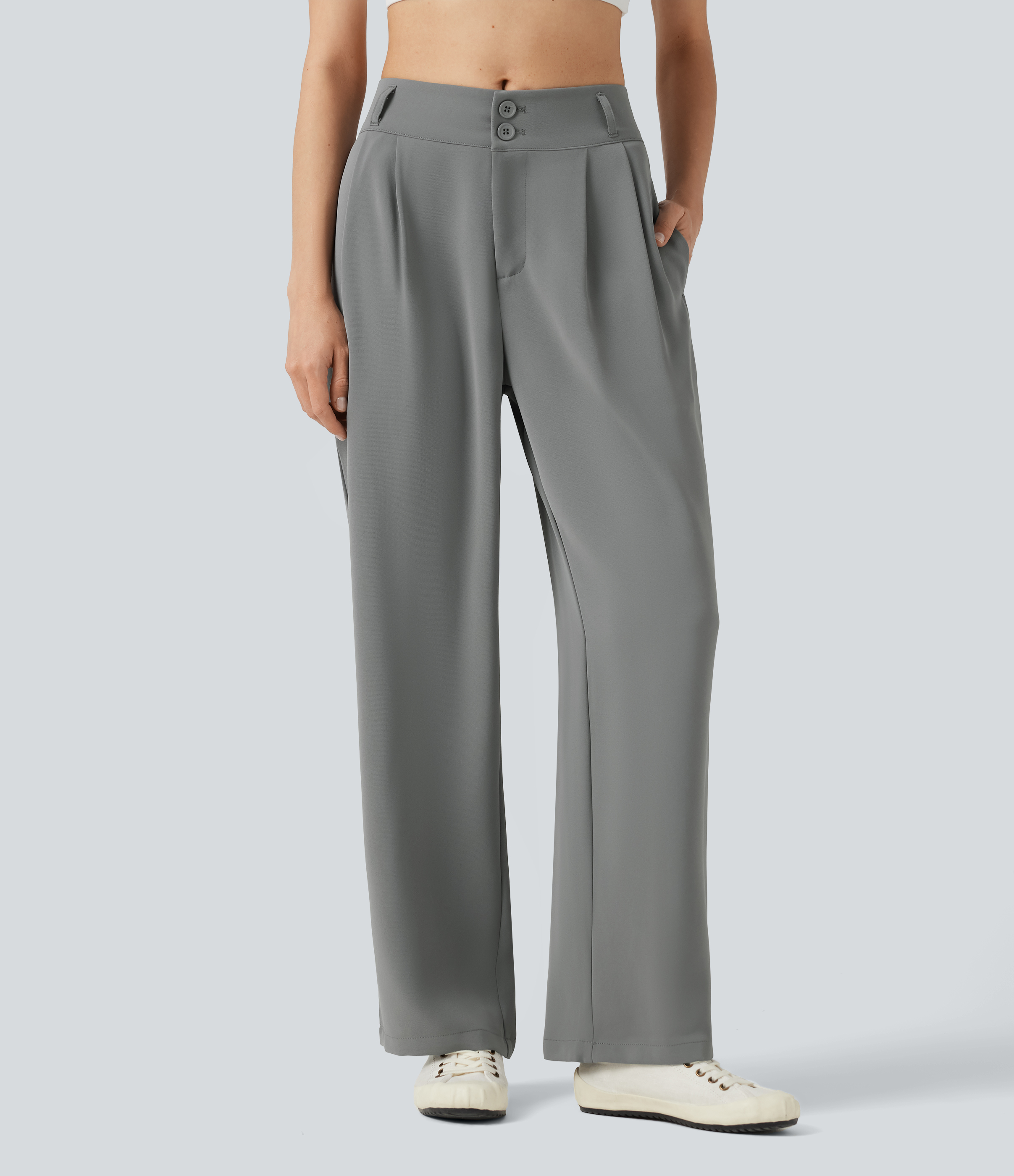 Halara Flex™ Mid Rise Shirred Straight Leg Work Pants with Pockets