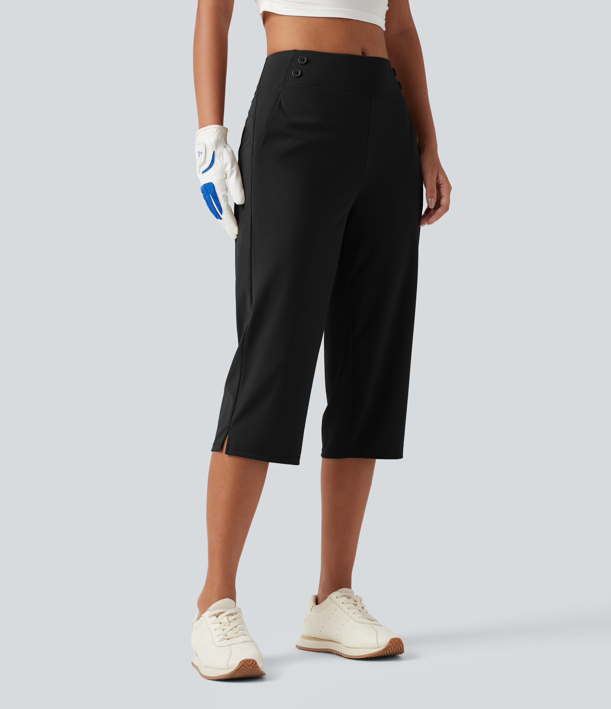 Mid Rise Quick Dry Capri Golf Pants with Pockets-UPF40+