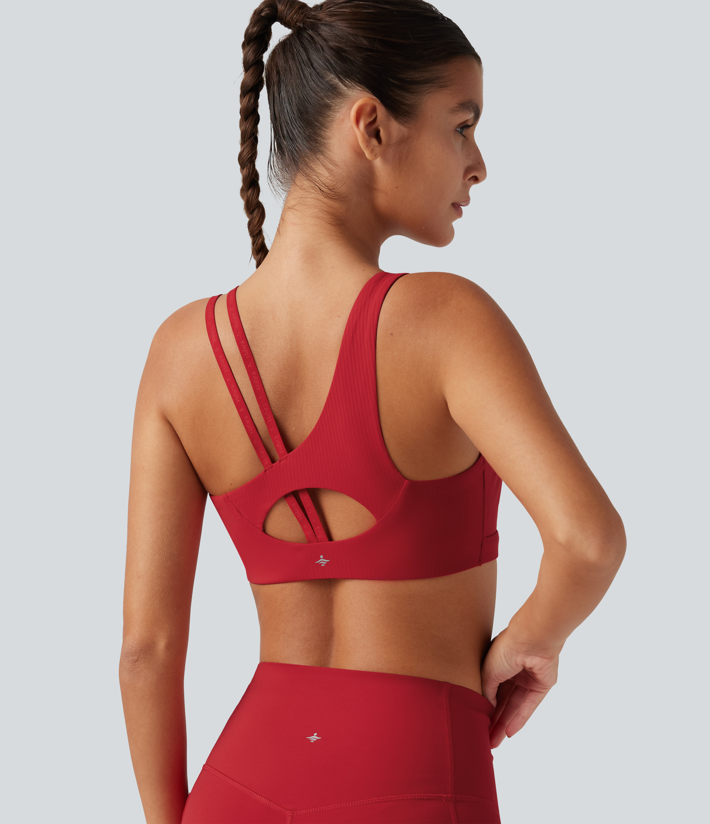 Halara UltraSculpt™ Ribbed Low Support Asymmetric Cut Out Built-in Bra Running Sports Bra