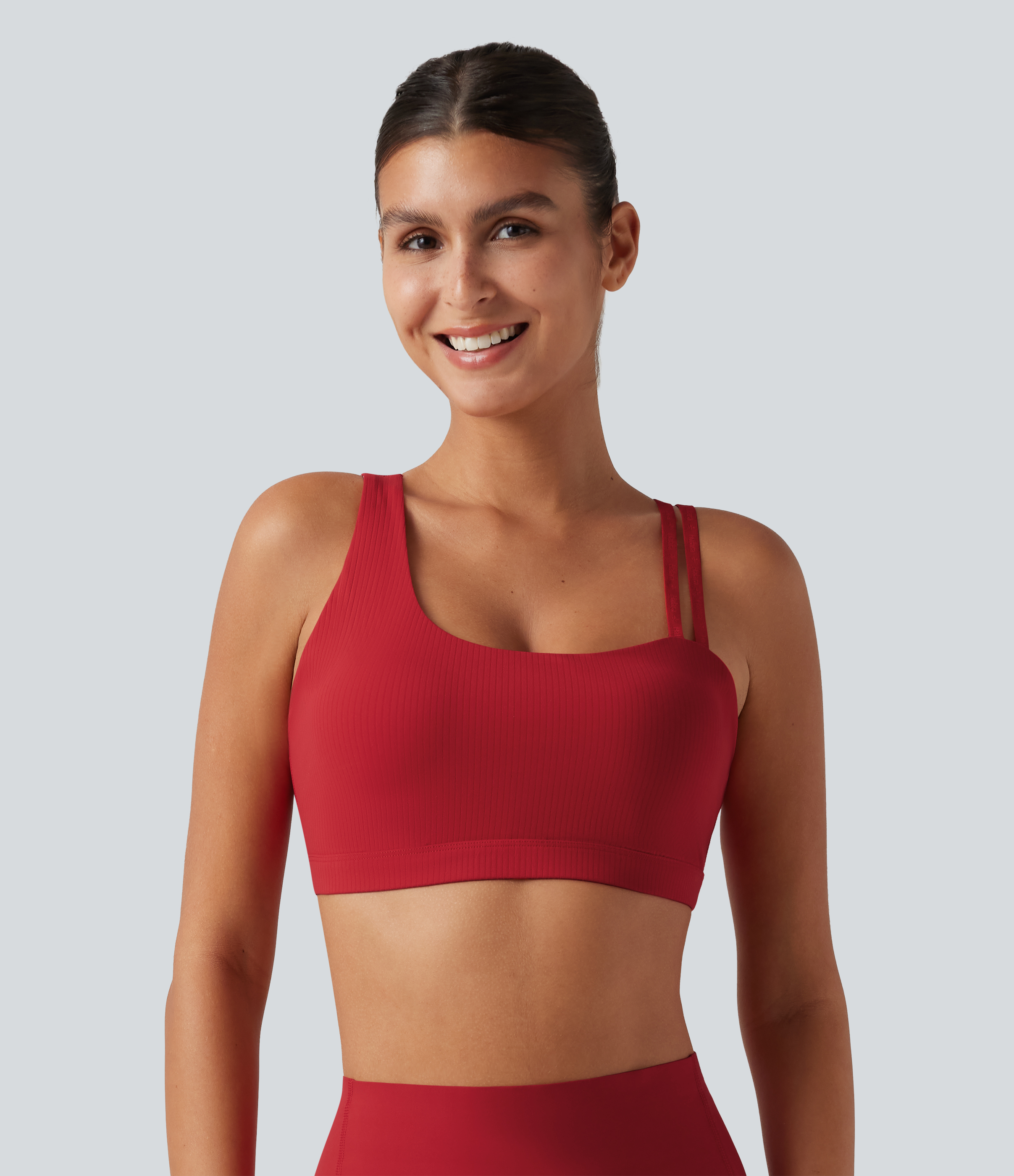 Salsa Halara UltraSculpt™ Ribbed Low Support Asymmetric Cut Out Built-in Bra Running Sports Bra / 2