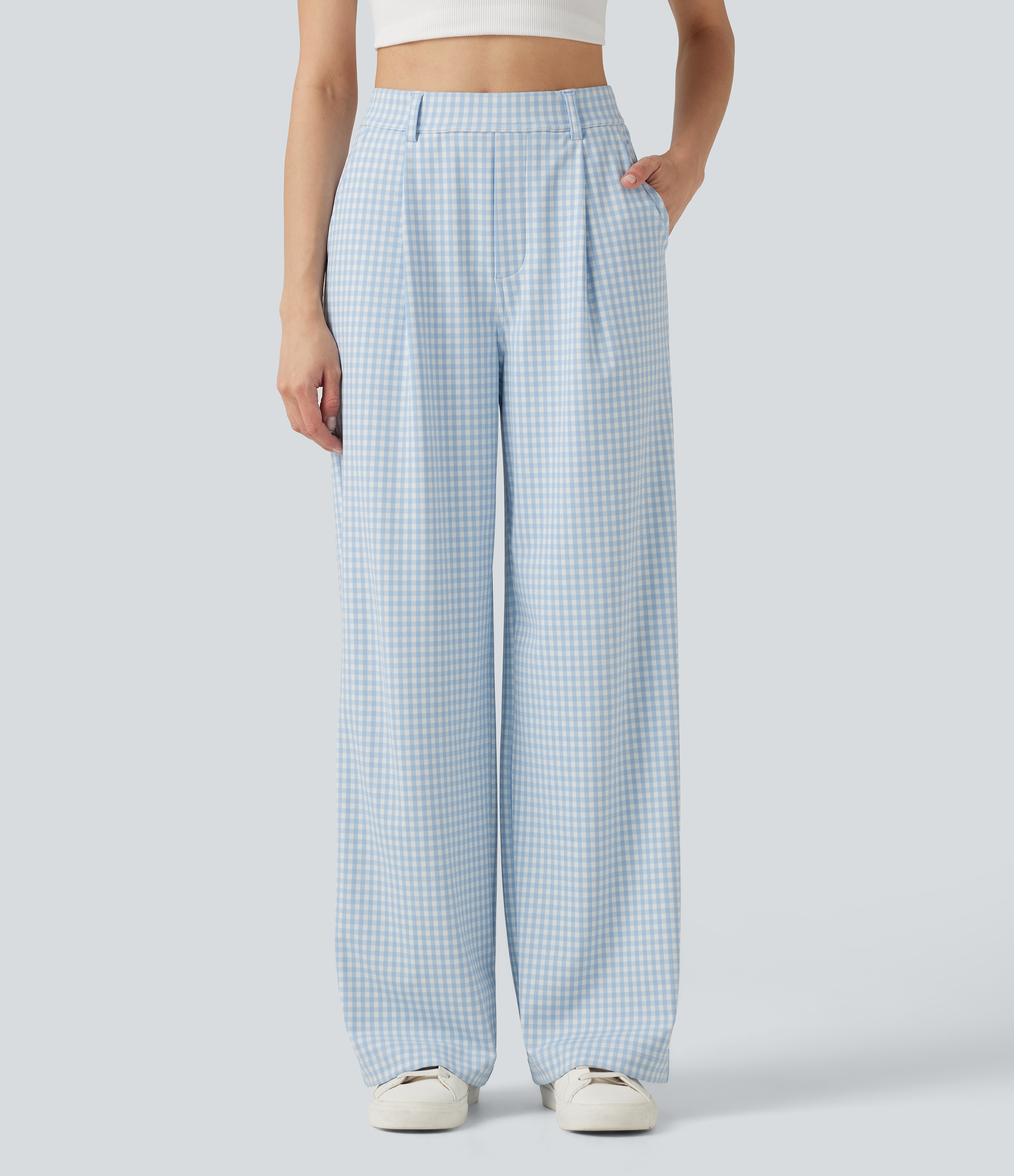 Halara Flex™ High Waisted Straight Leg Gingham Work Pants with Pockets