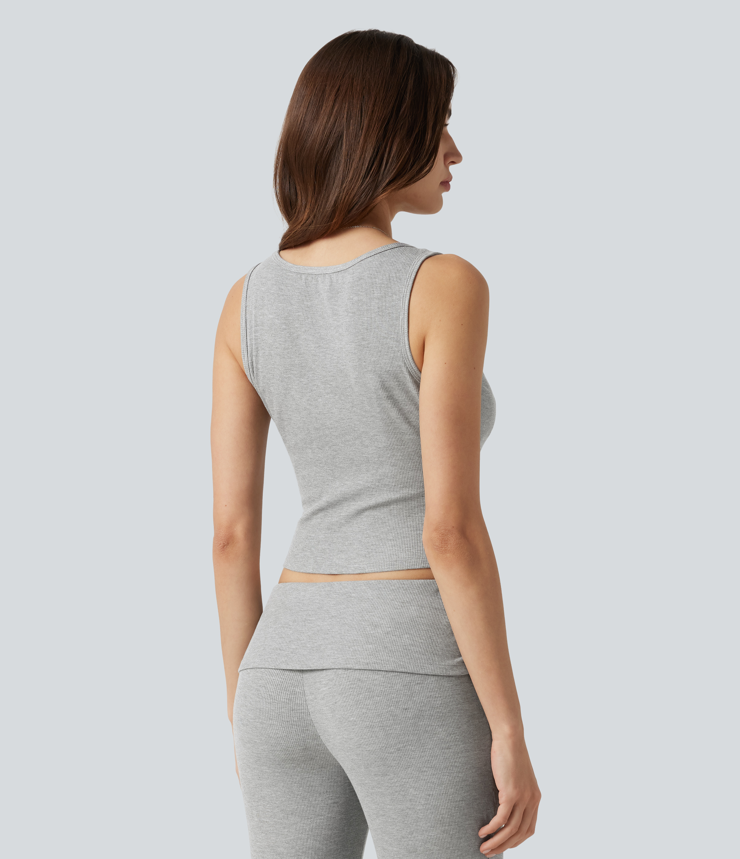 Fog Gray Top casual tip maiou din tricot reiat, foarte elastic, cu decolteu pătrat și dantelă în contrast. / 2