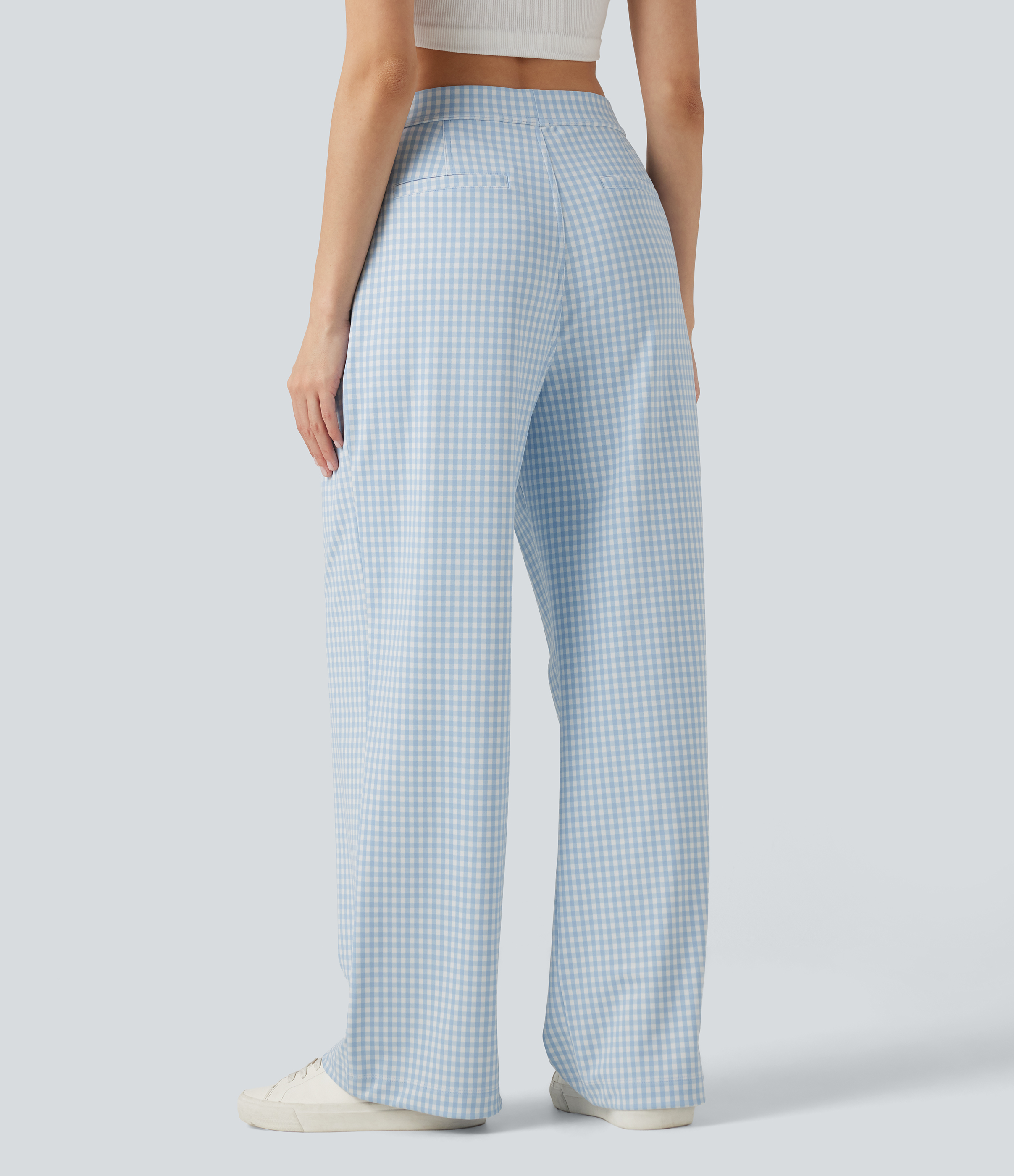 Blueberry Milk Gingham Halara Flex™ High Waisted Straight Leg Gingham Work Pants with Pockets / 2