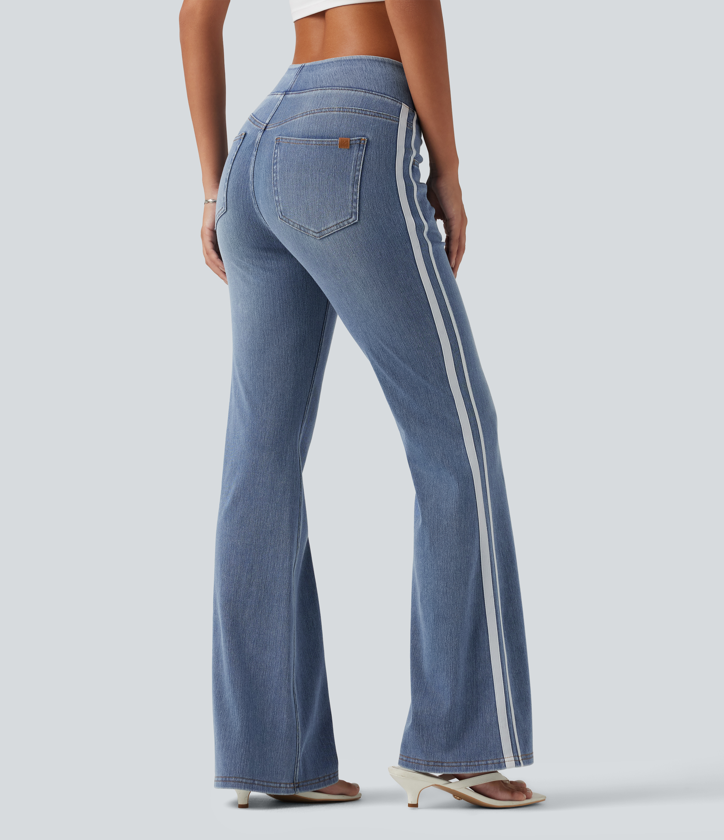  Blue Jasper Denim Halara Flex™ High Waisted Stripe Flare Washed Casual Jeans with Pockets / 2