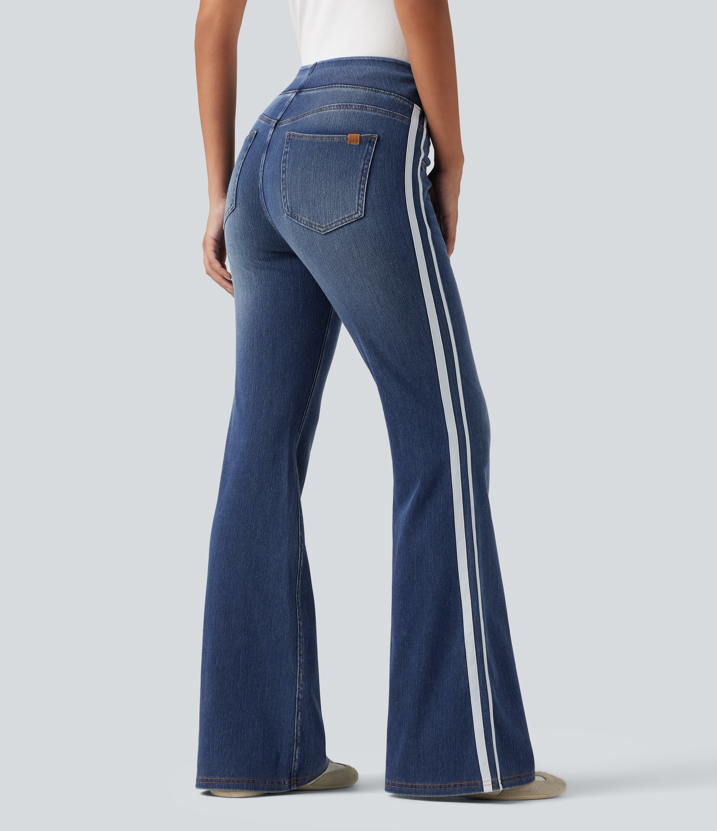 Halara Flex™ High Waisted Stripe Flare Washed Casual Jeans with Pockets