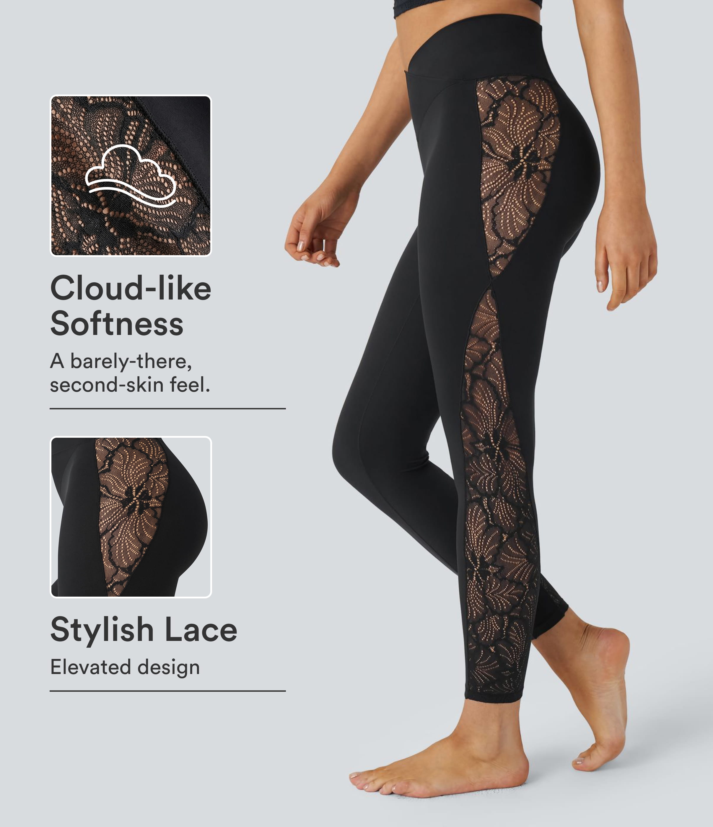 SoftlyZero™ High Waisted Crossover Contrast Lace Pocket Yoga Leggings-UPF50+