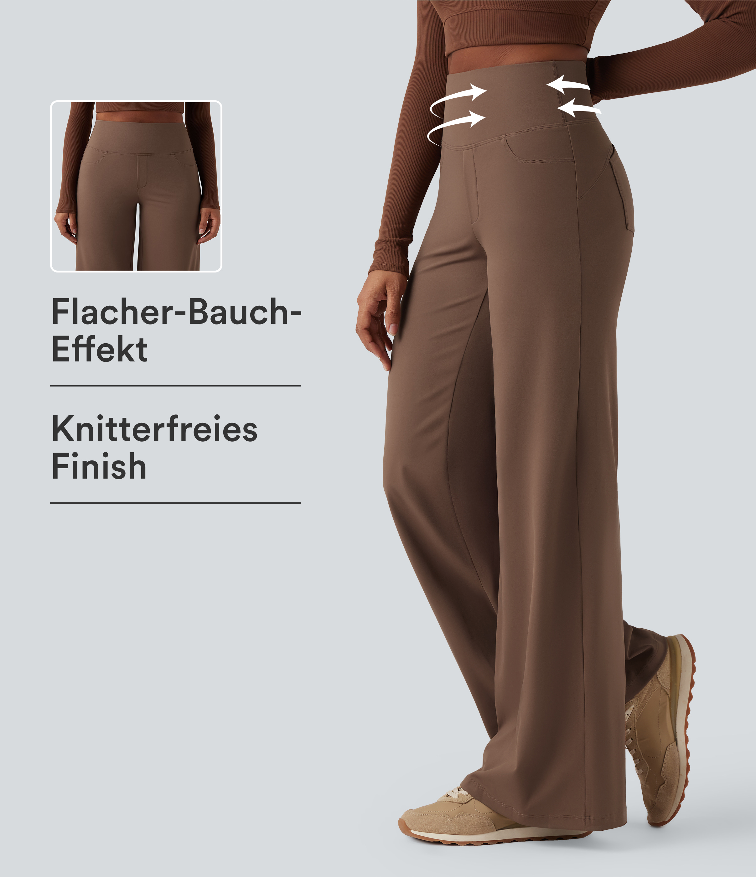 DayStretch - Yoga-Hose mit hohem Bund, Seitentaschen, Bauchkontrolle und weitem Bein