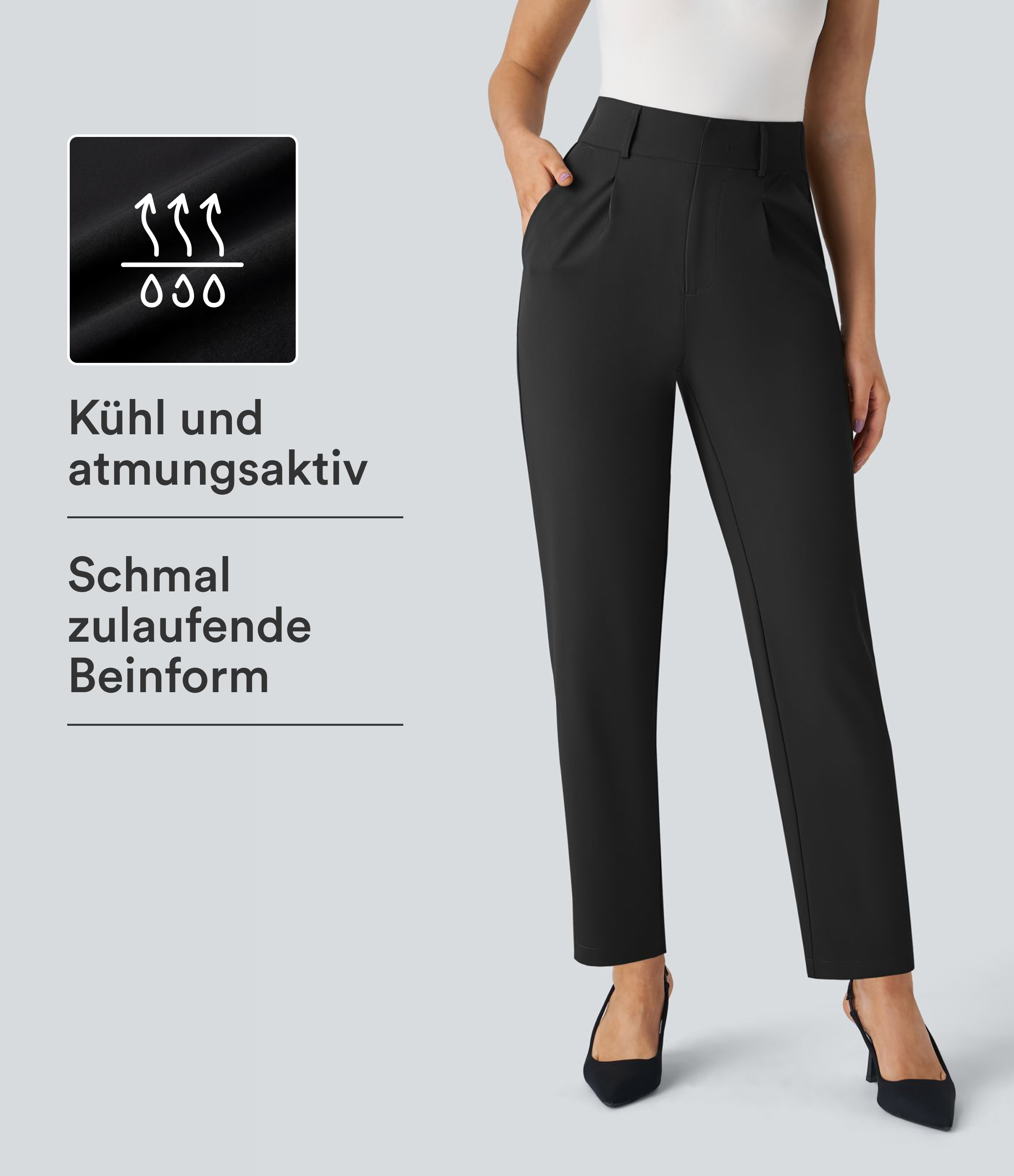 Halara Flex™ - Schmal zulaufende Arbeits-Hose mit hohem Bund und Seitentaschen