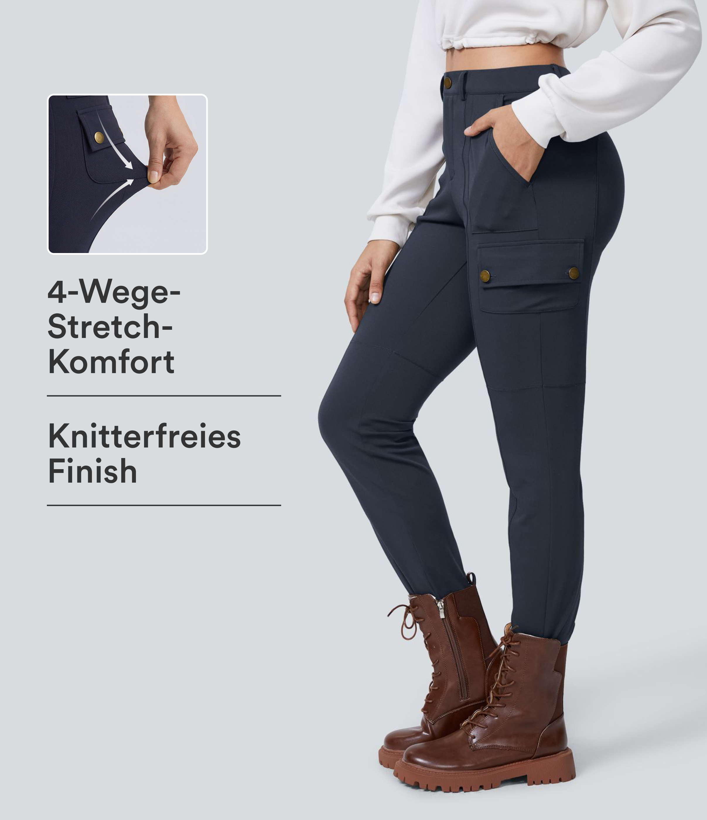 DayStretch - Cargo-Hose mit hohem Bund, Seitentaschen und schmaler Passform