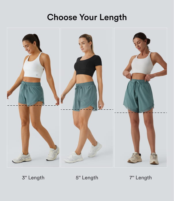 Stone Blue Short de running fluide 2-en-1, taille mi-haute, cordon de serrage, empiècements en mesh contrastés, 5'' / 2