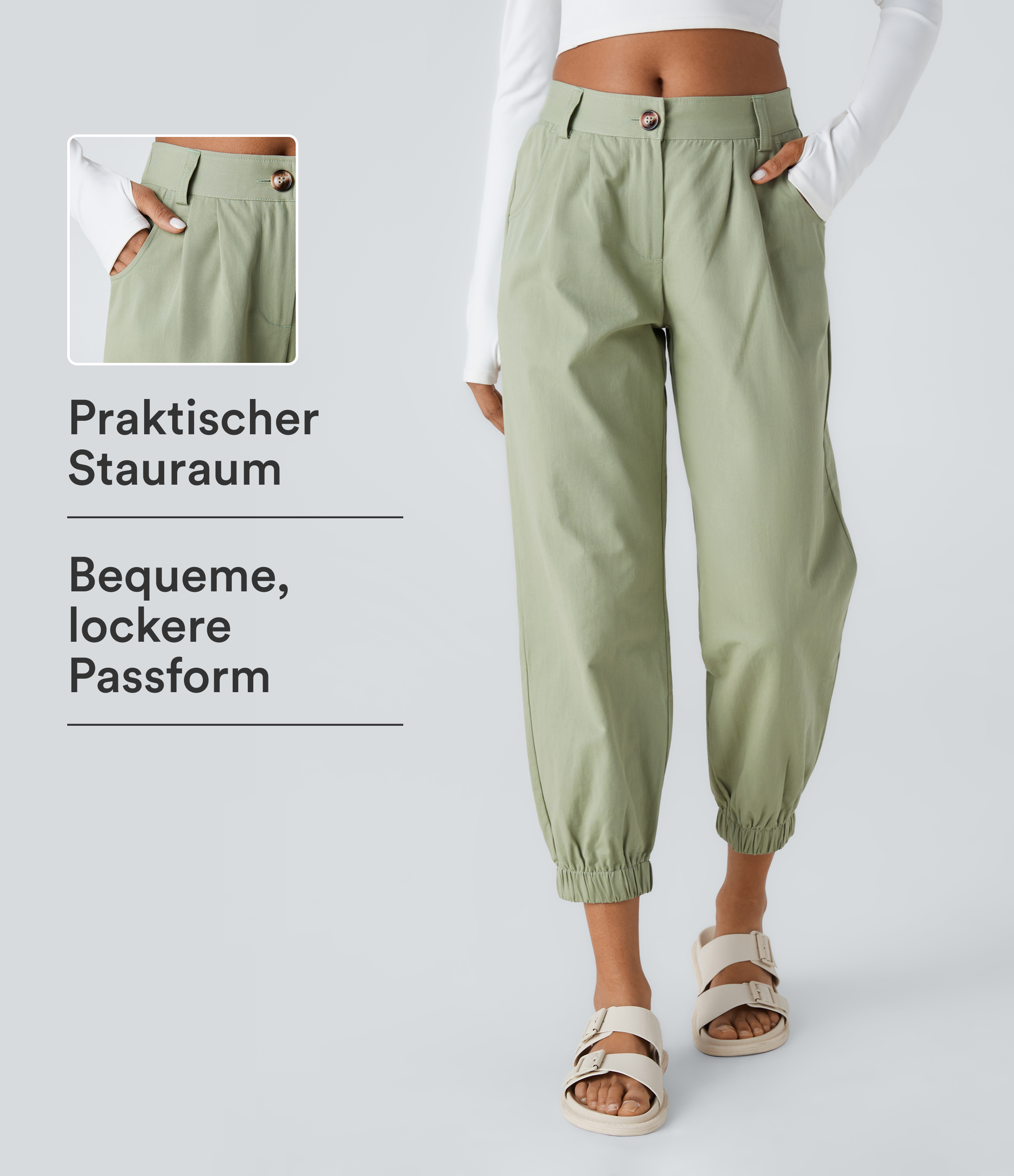 Lässige Jogginghose mit mittelhohem Bund, Knopfleiste, Reißverschluss und Seitentasche